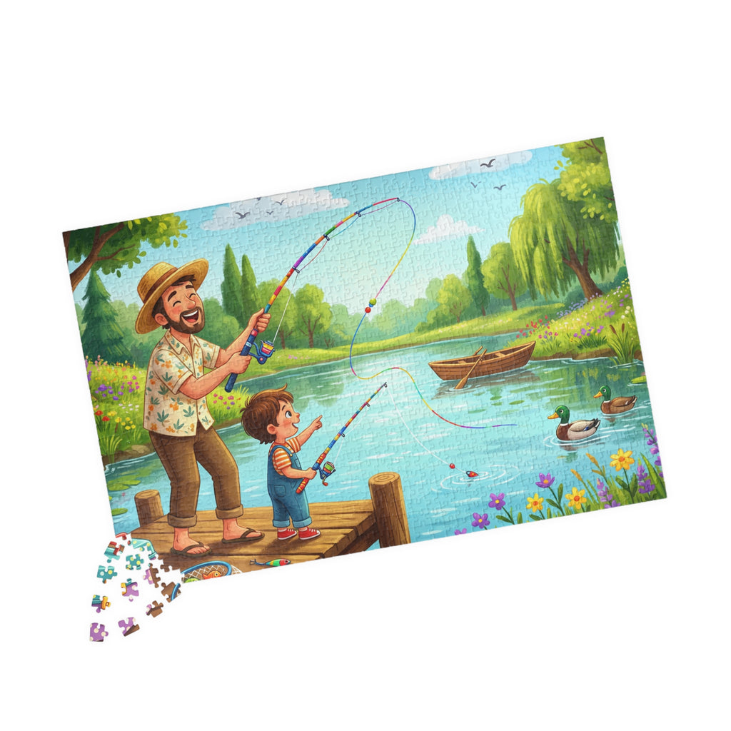 Retro Fishing Buddies Jigsaw Puzzle - Dad and Child Scene