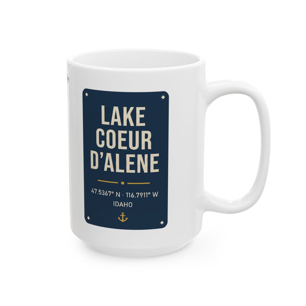 Lake Coeur d'Alene Map Silhouette Coffee Mug 15oz - Unique Lake Life Souvenir