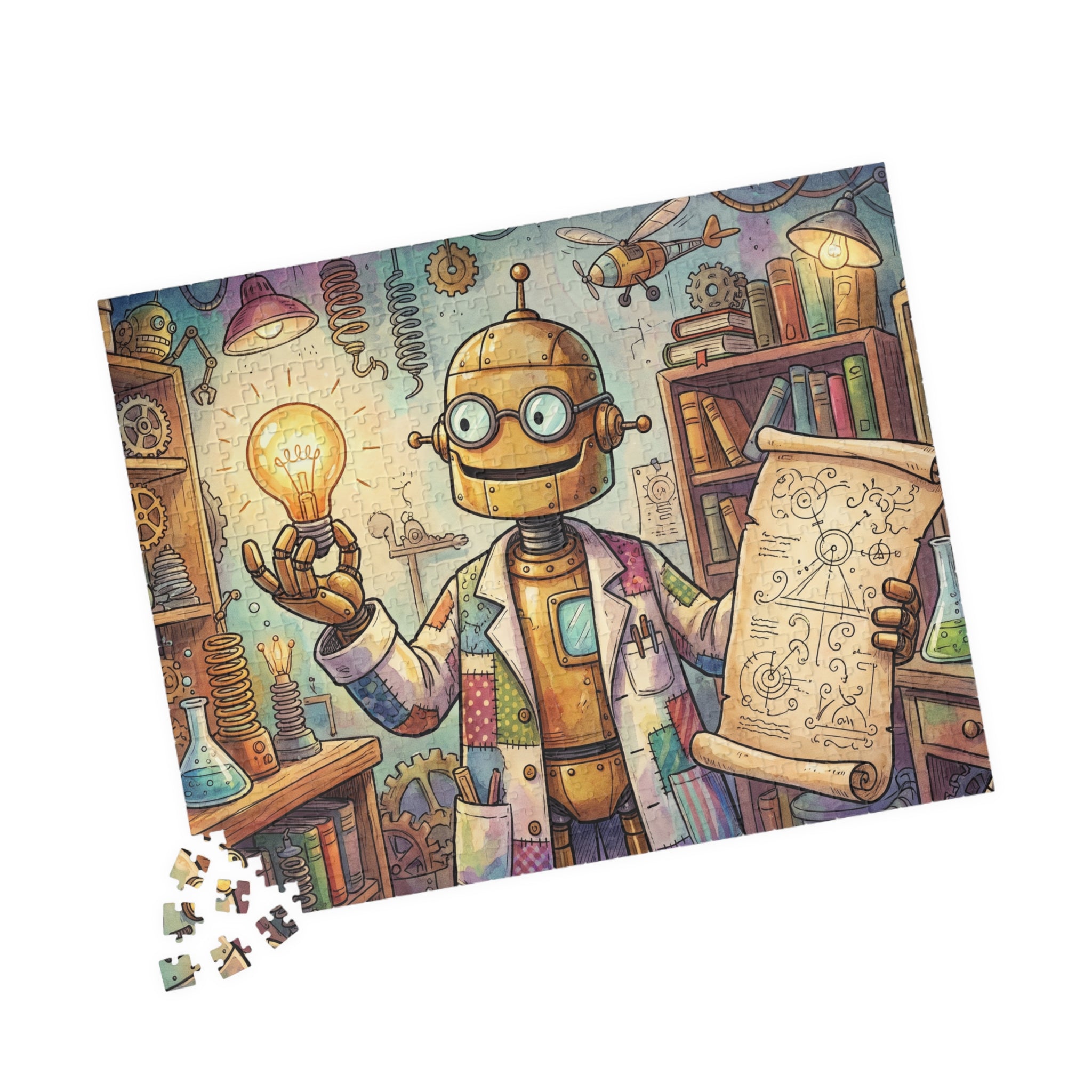 Robot Professor Jigsaw Puzzle - Invention in Progress Puzzle Illustration