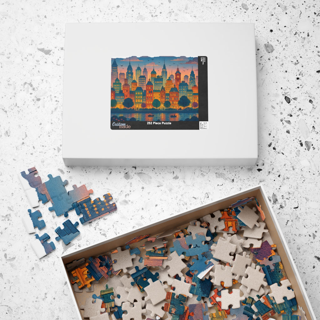 City Skyline Jigsaw Puzzle at Dusk, Urban Art Puzzle for Adults