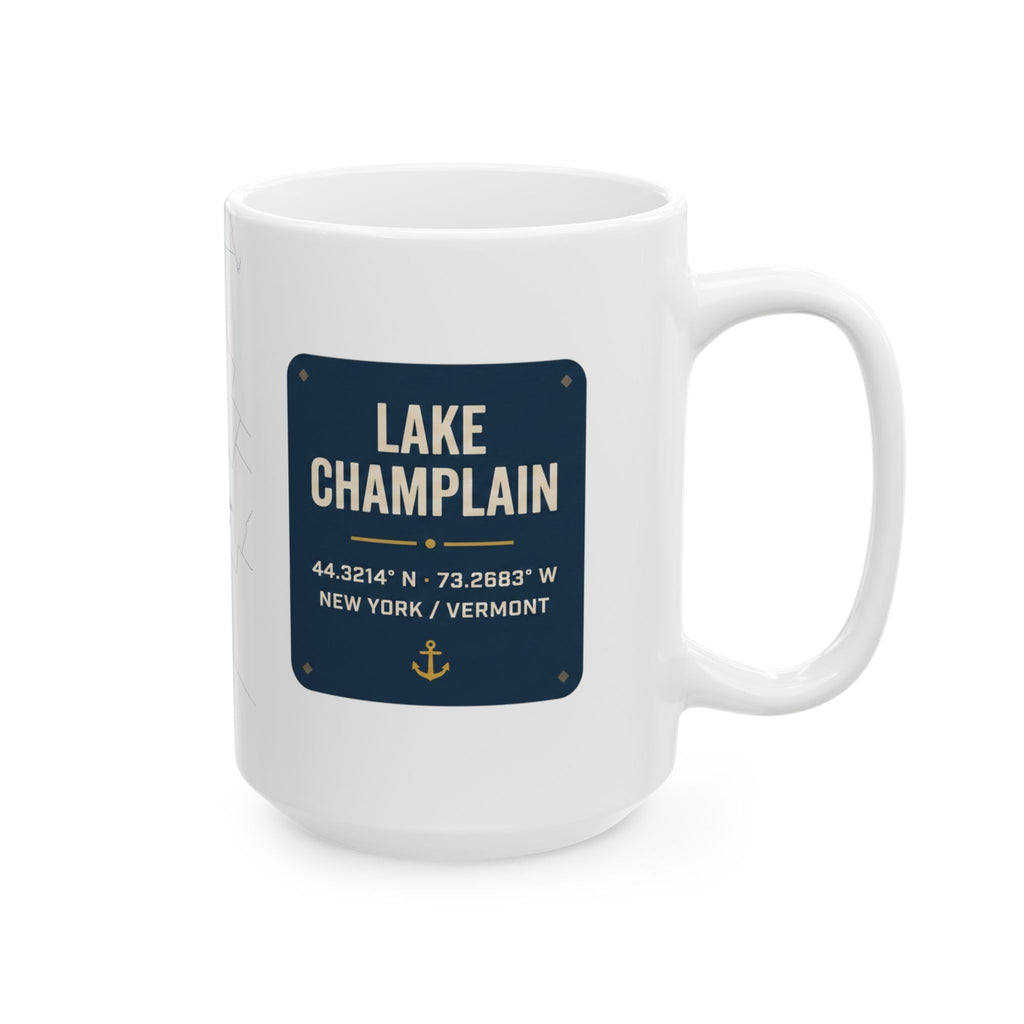 Lake Champlain Map Silhouette Coffee Mug 15oz - Unique Lake Life Souvenir