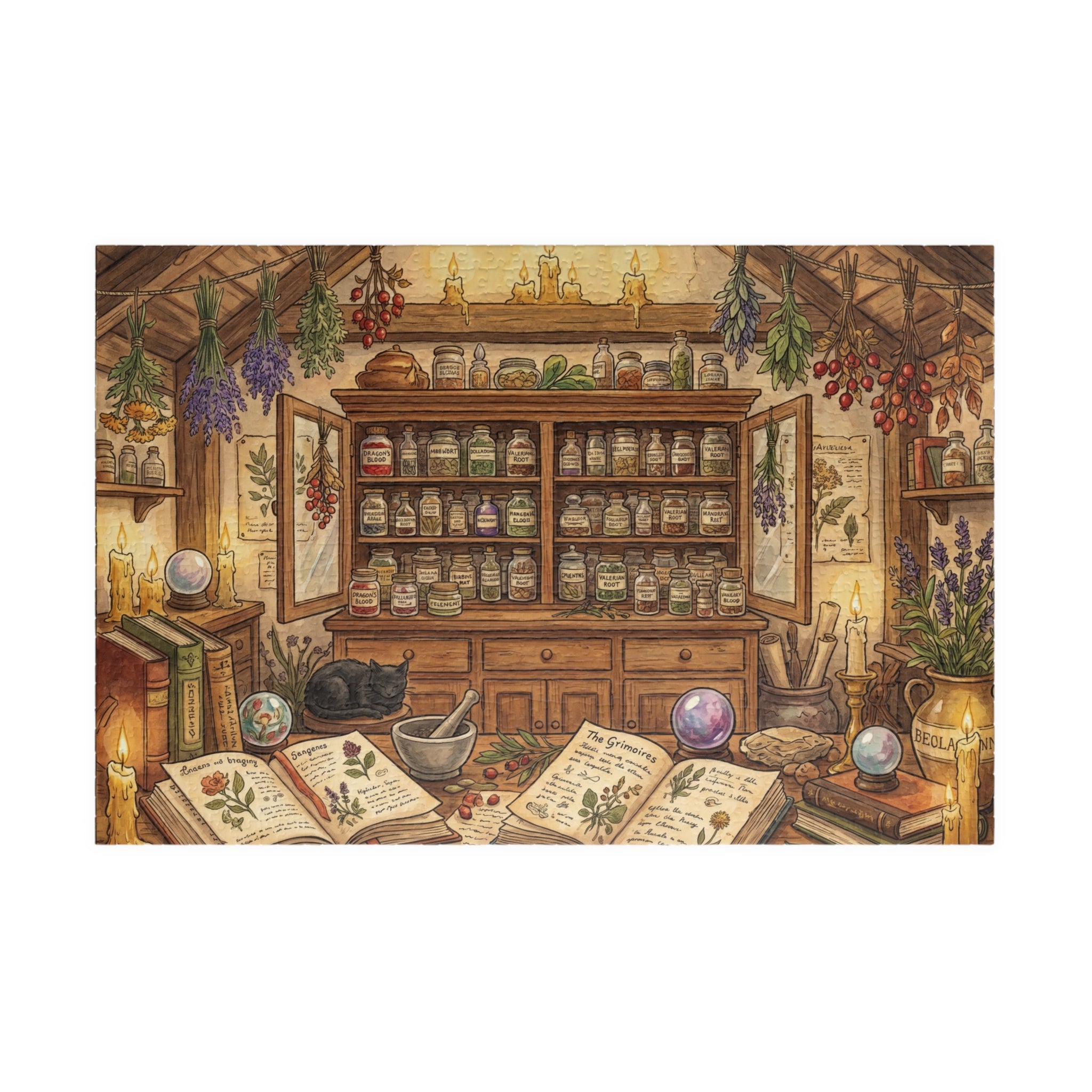 Witch's Herbal Apothecary Jigsaw Puzzle | Cottagecore Witchy Pantry Art | 110-1014 Piece