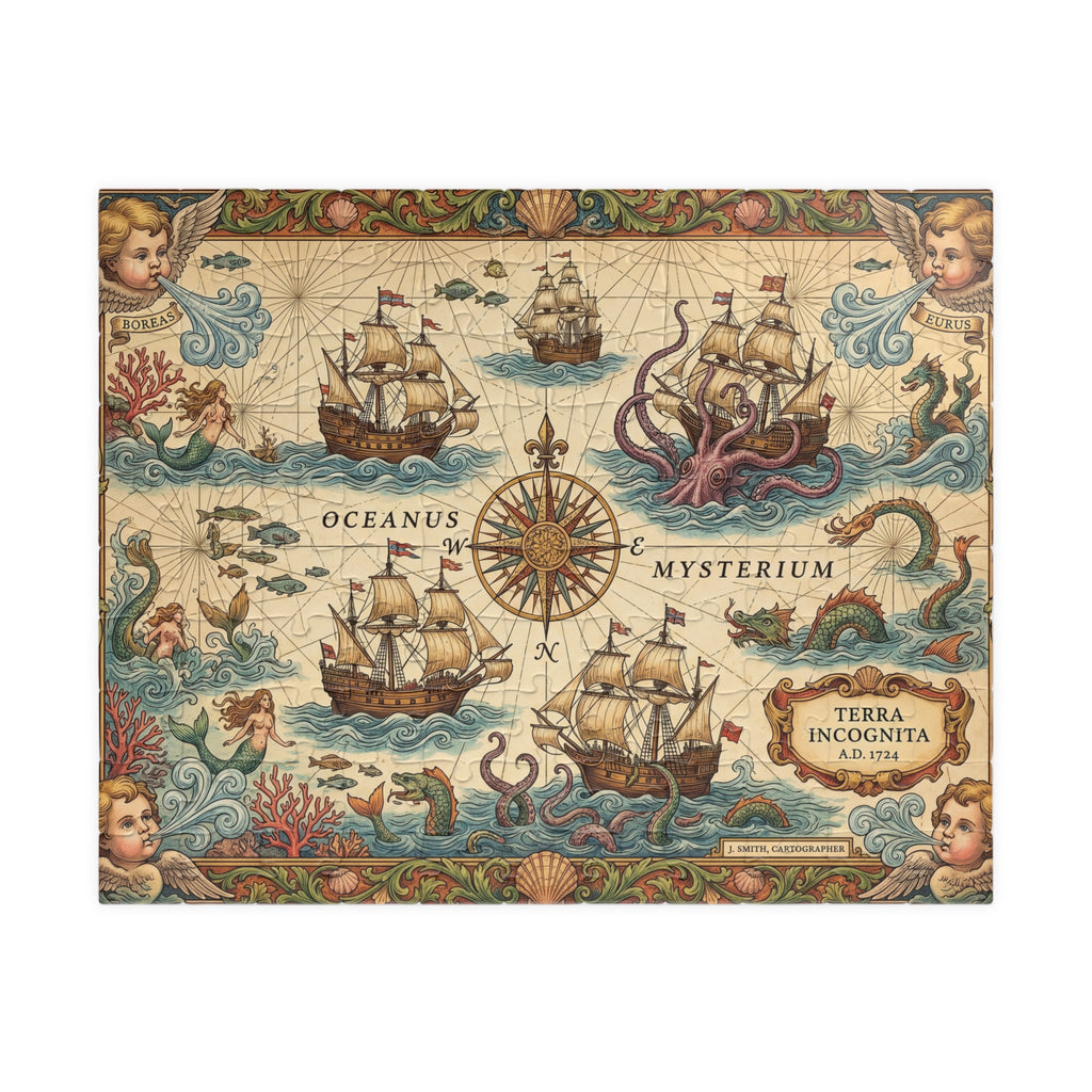 Old World Nautical Map Jigsaw Puzzle | Vintage Sea Monster Pirate Map Art | 110-1014 Piece