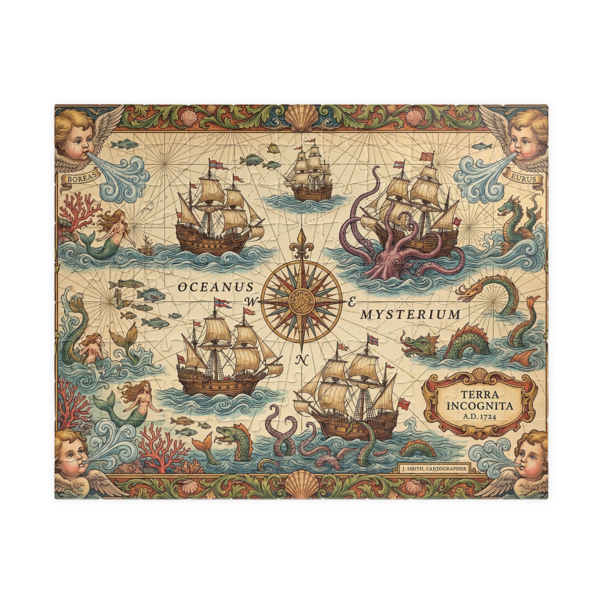 Old World Nautical Map Jigsaw Puzzle | Vintage Sea Monster Pirate Map Art | 110-1014 Piece