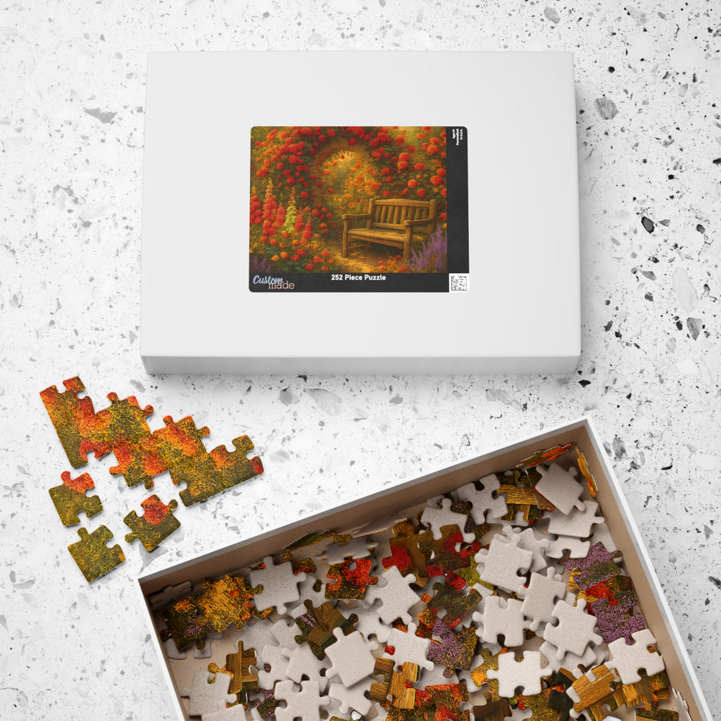 Garden Bench Jigsaw Puzzle - Retro Badge Design for Home Decor