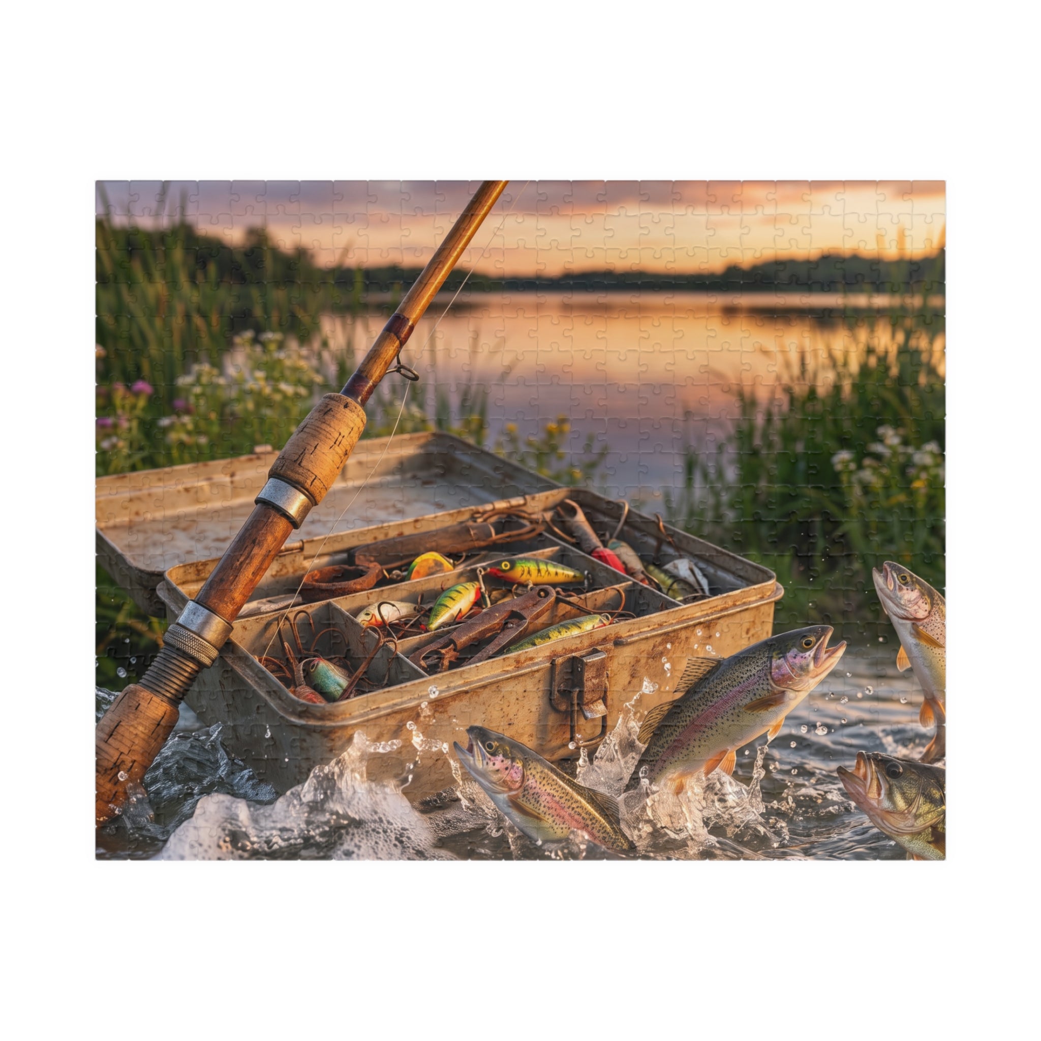 Fishing Rod Jigsaw Puzzle - Vintage Tackle Box Design