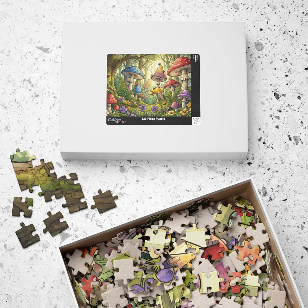Whimsical Forest Scene Jigsaw Puzzle with Mushrooms and Ferns | 1014 Piece