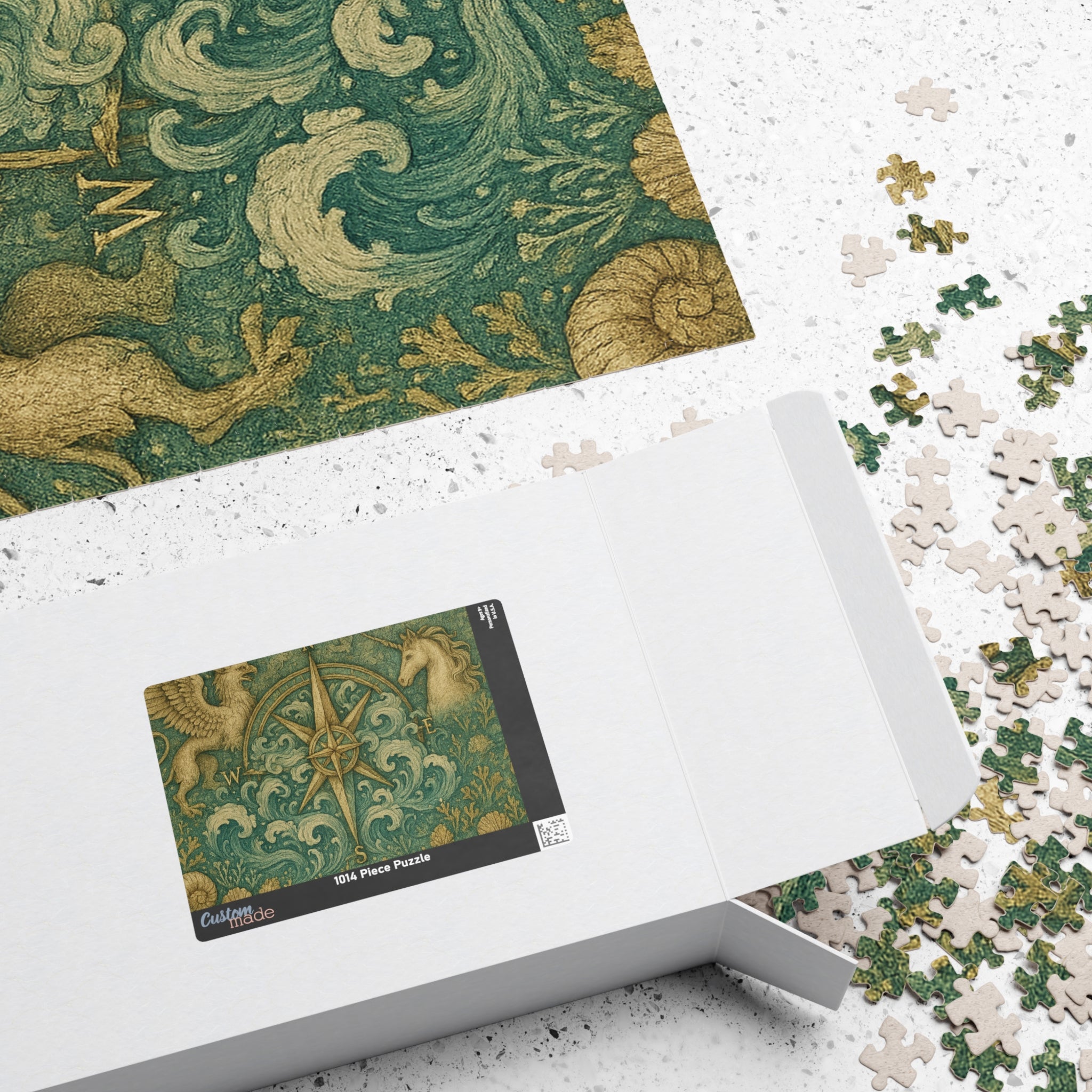 Old-World Compass Jigsaw Puzzle with Mythical Creatures