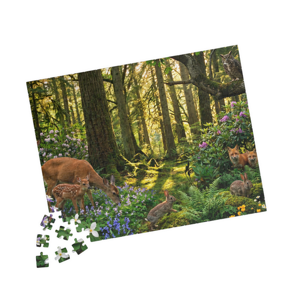 Vibrant Forest Scene Jigsaw Puzzle | Woodland Animals Art