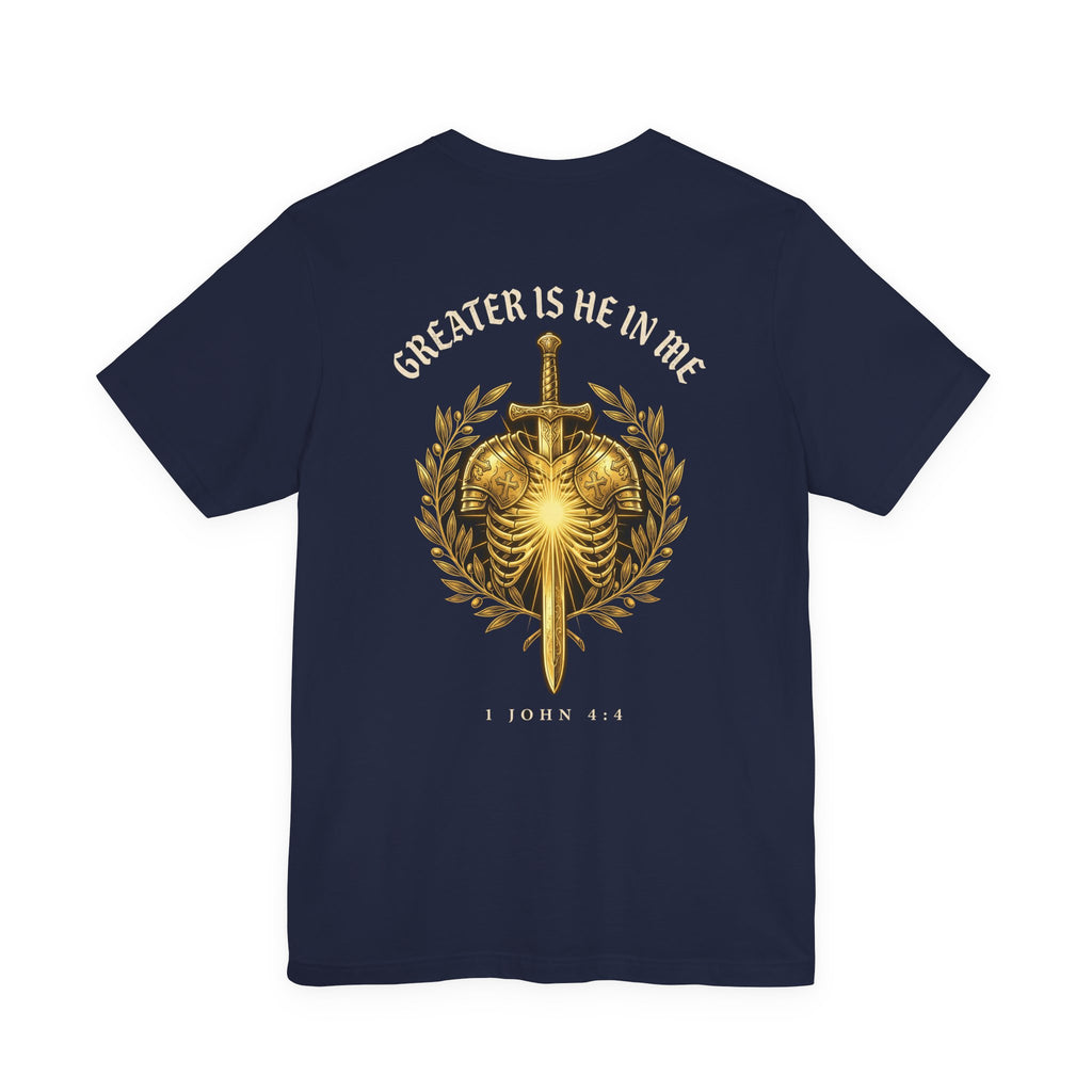 Greater Is He Who Is In Me Christian Tee | Warrior Faith Bible Shirt