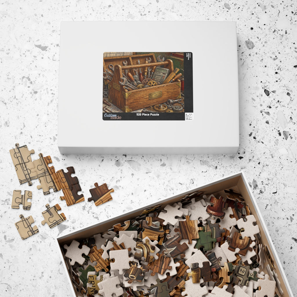 Vintage Toolbox Jigsaw Puzzle - Bold Engineering Tools Illustration