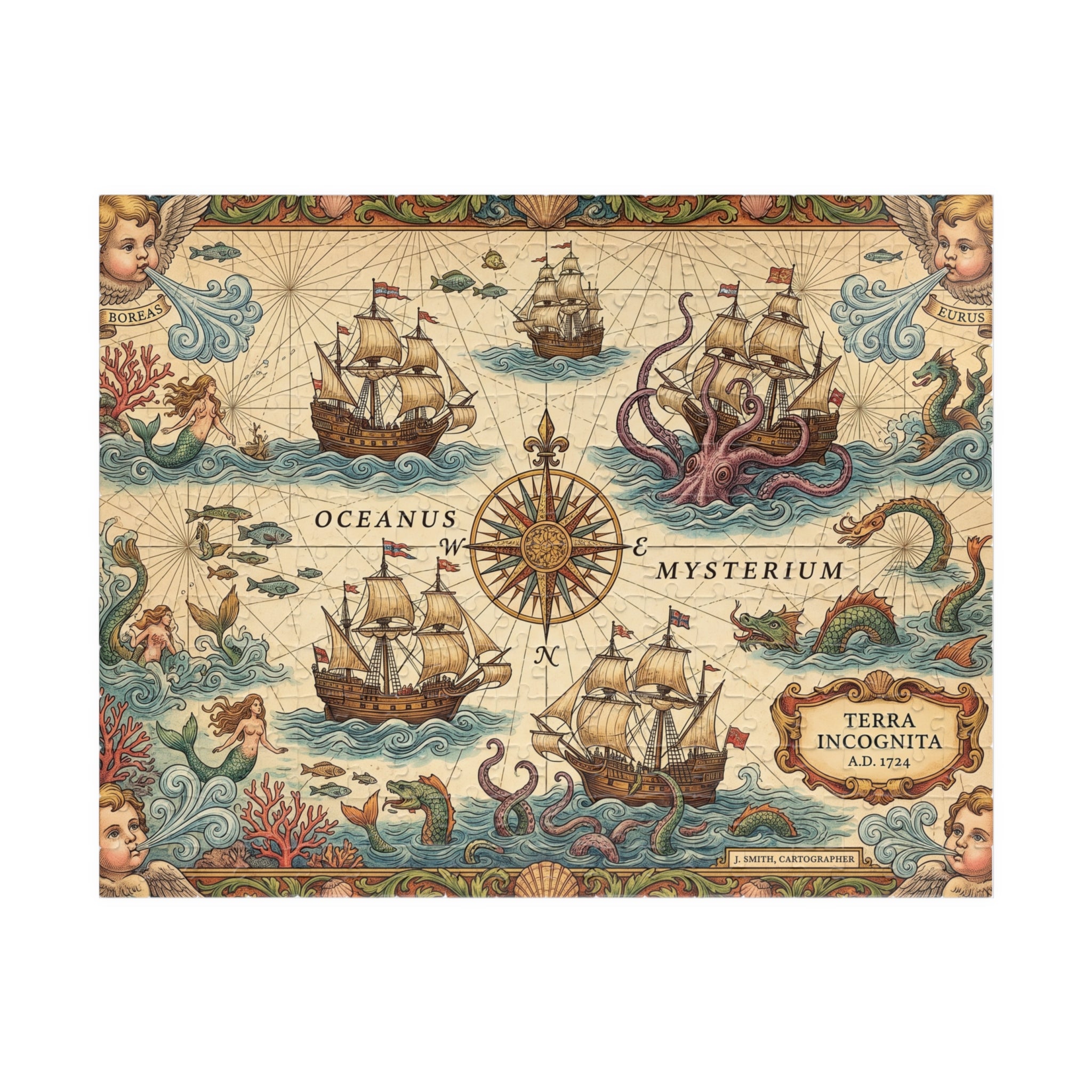 Old World Nautical Map Jigsaw Puzzle | Vintage Sea Monster Pirate Map Art | 110-1014 Piece