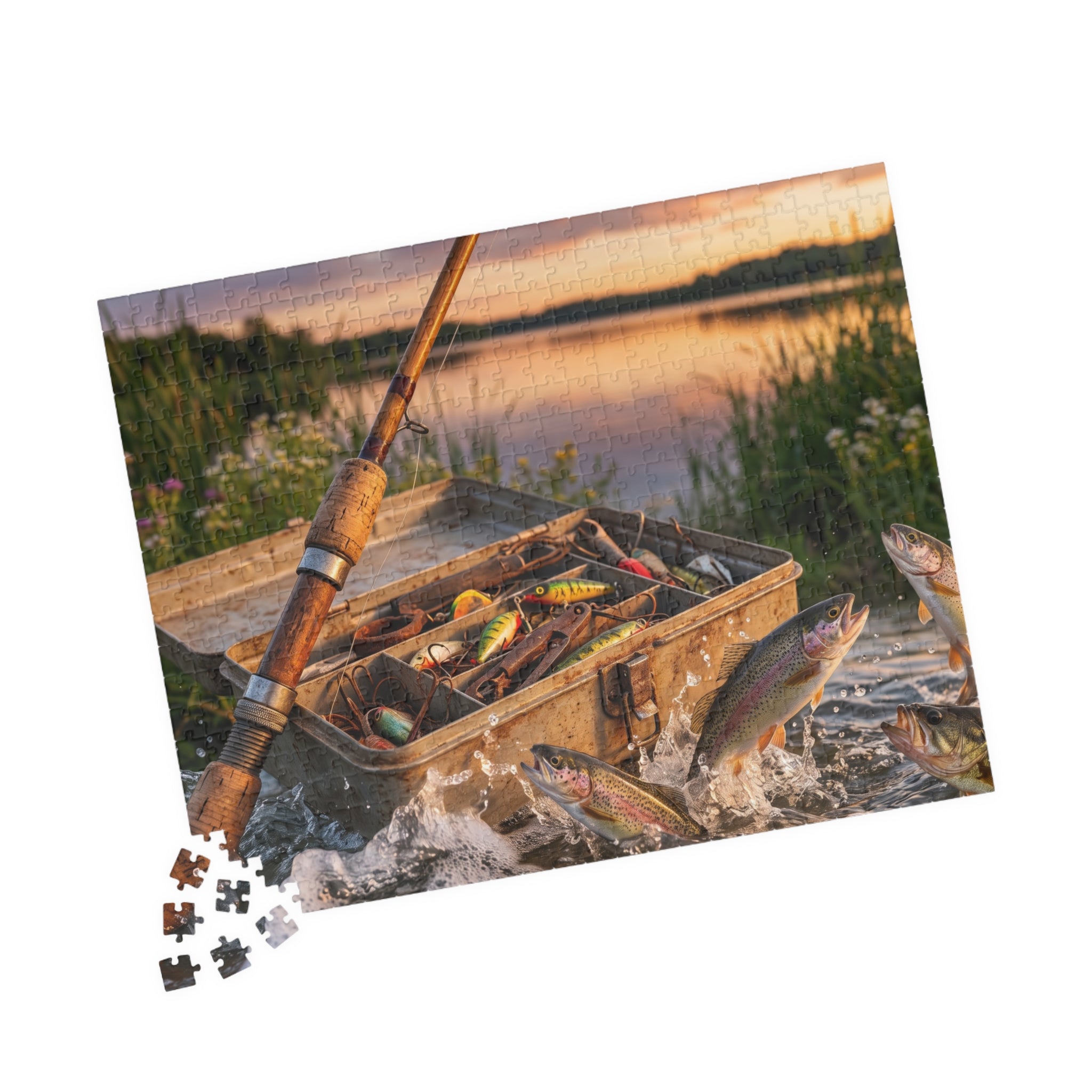 Fishing Rod Jigsaw Puzzle - Vintage Tackle Box Design