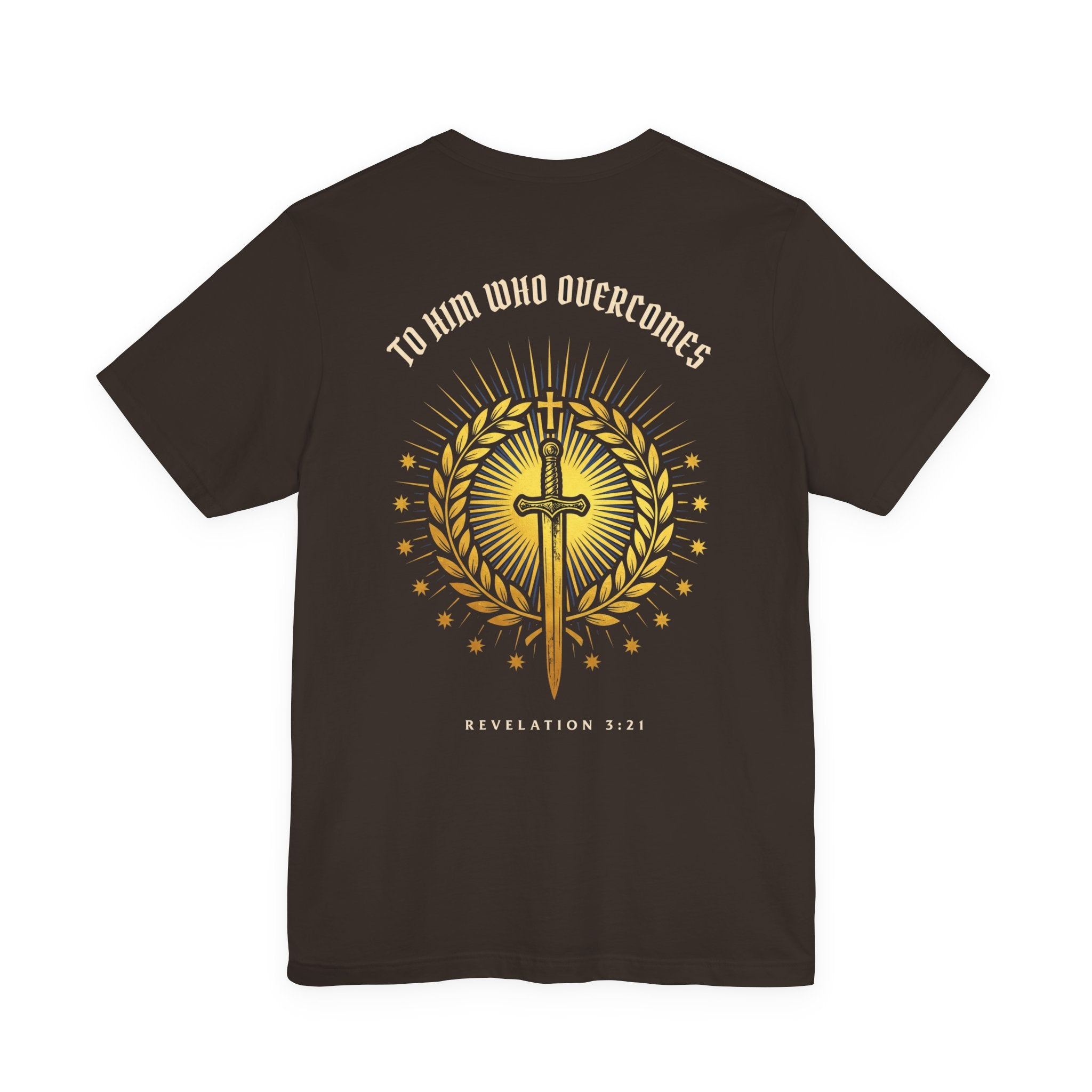 To Him Who Overcomes Christian Tee | Revelation 3:21 Faith Warrior Bible Shirt