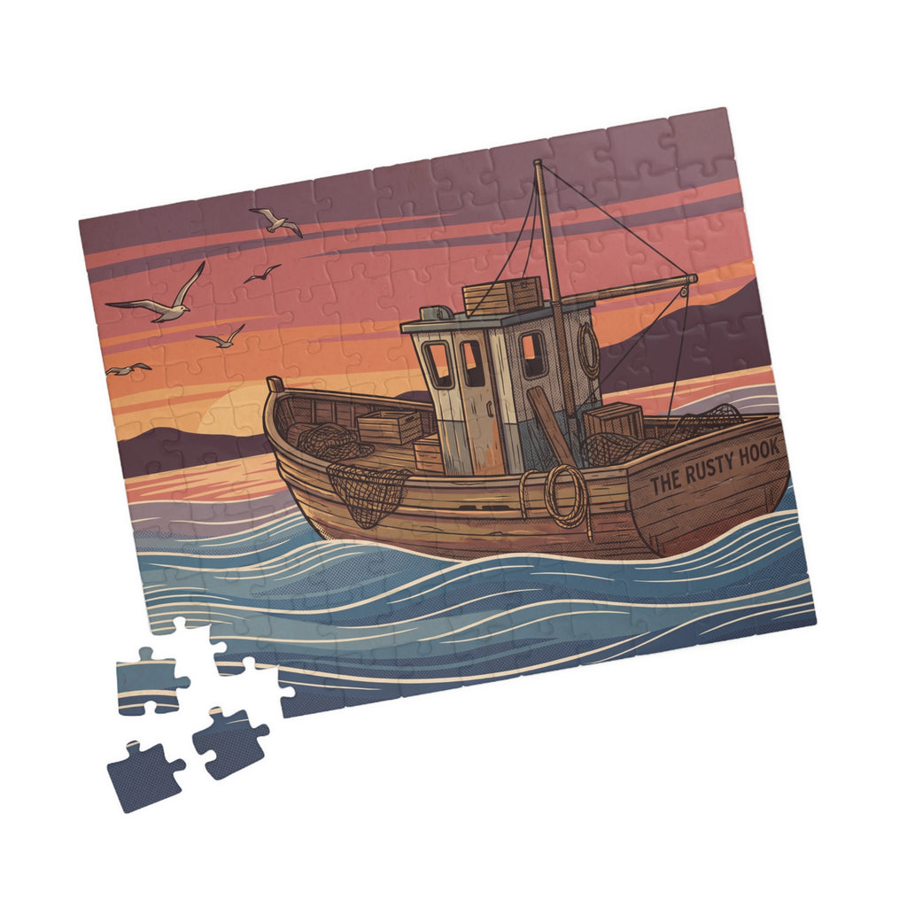 Fishing Boat Jigsaw Puzzle - Retro Sunset Scene, 'Casting Memories'