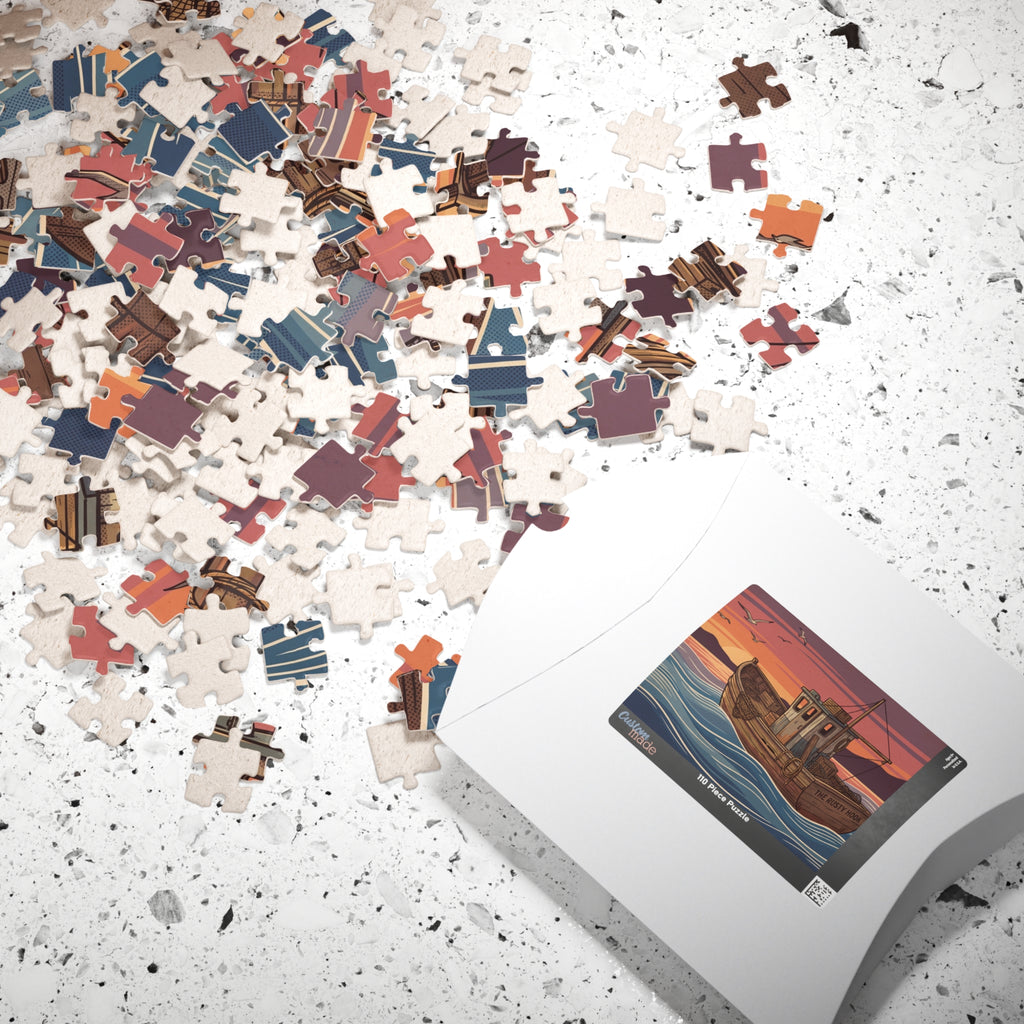 Fishing Boat Jigsaw Puzzle - Retro Sunset Scene, 'Casting Memories'