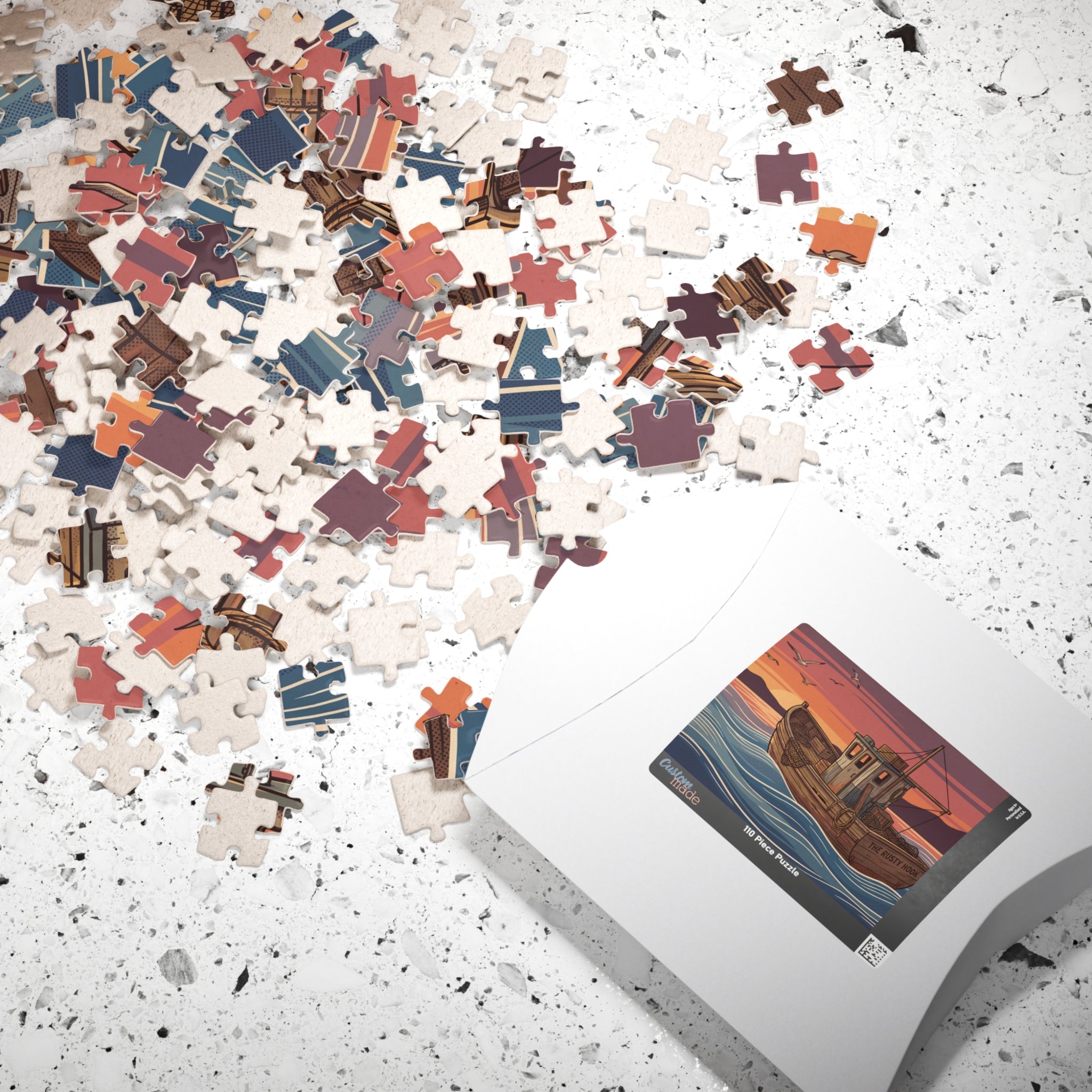 Fishing Boat Jigsaw Puzzle - Retro Sunset Scene, 'Casting Memories'