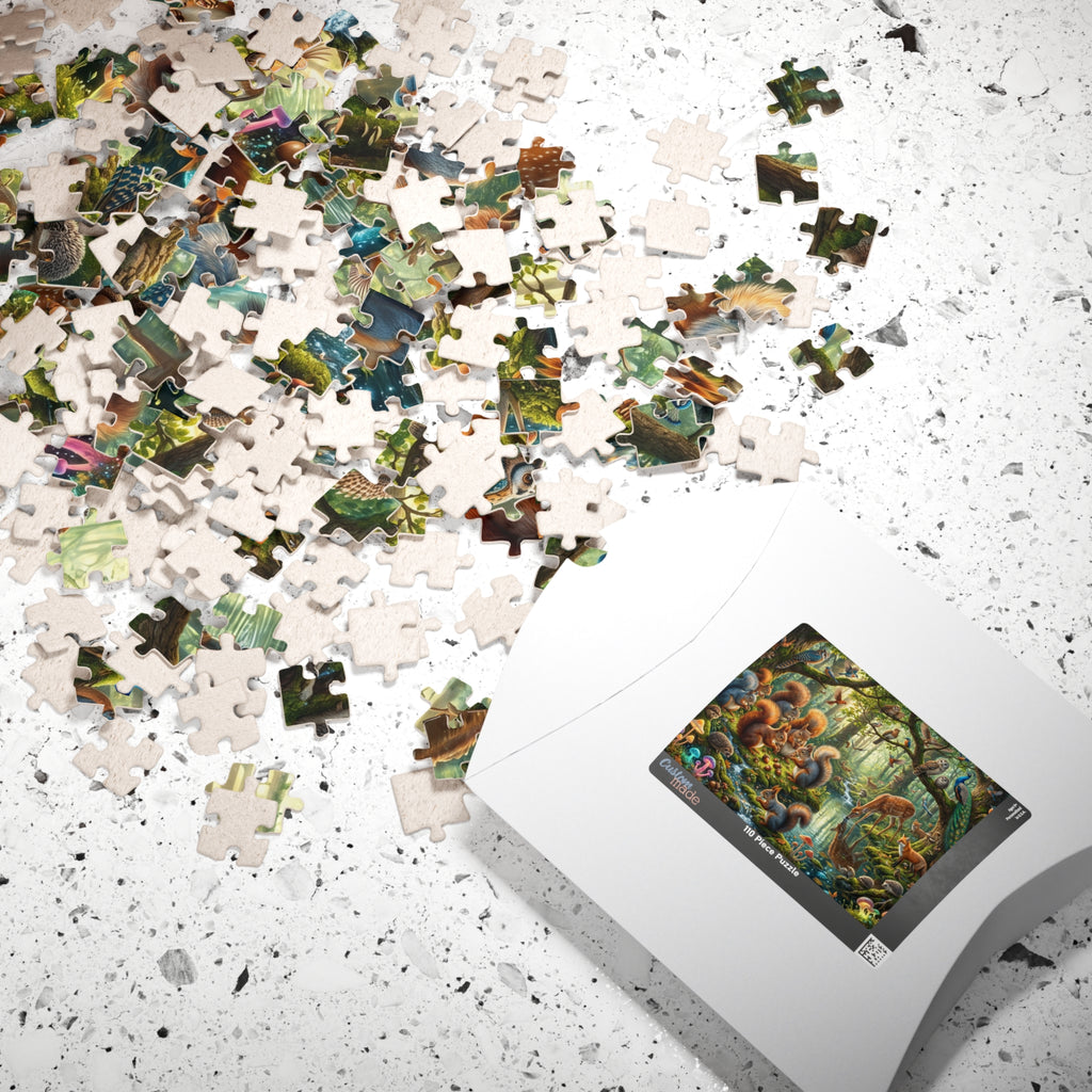 Whimsical Forest Panorama Jigsaw Puzzle - Woodland Creatures Scene