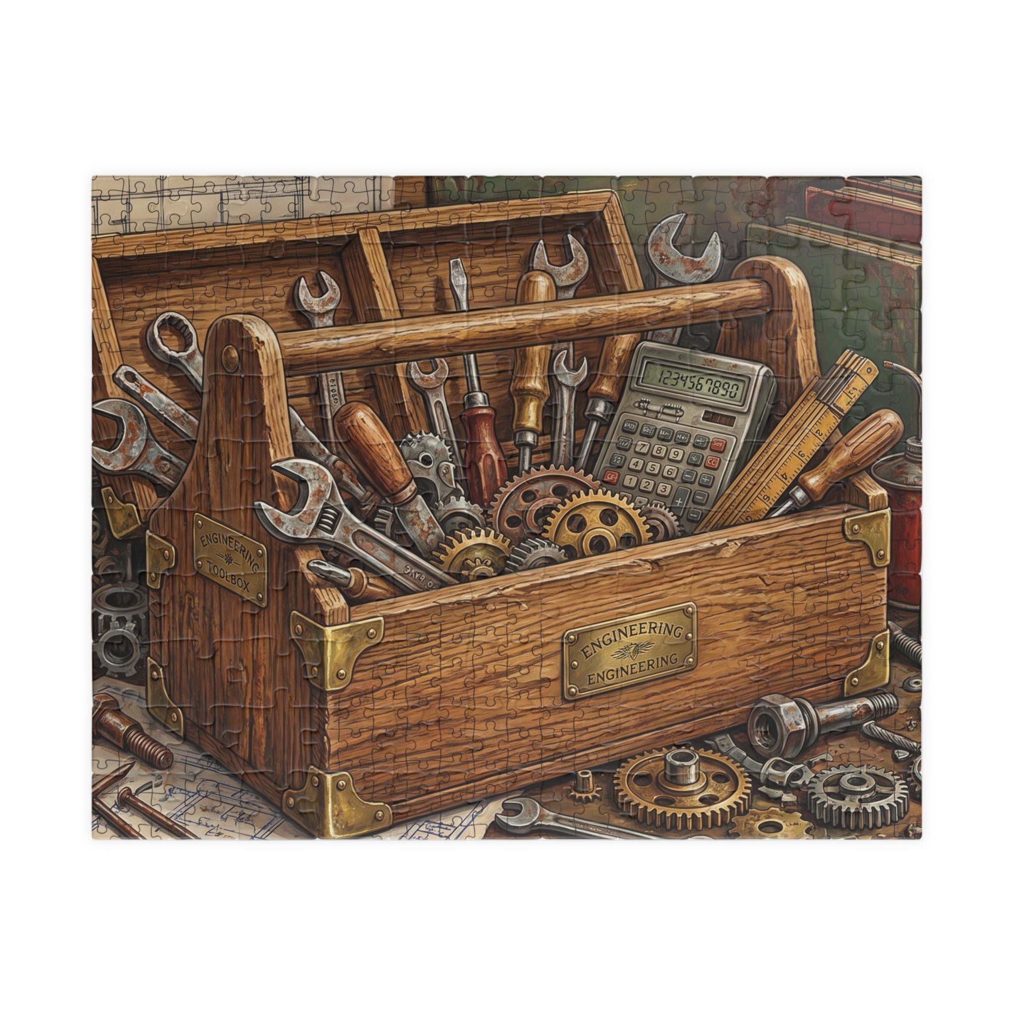 Vintage Toolbox Jigsaw Puzzle - Bold Engineering Tools Illustration