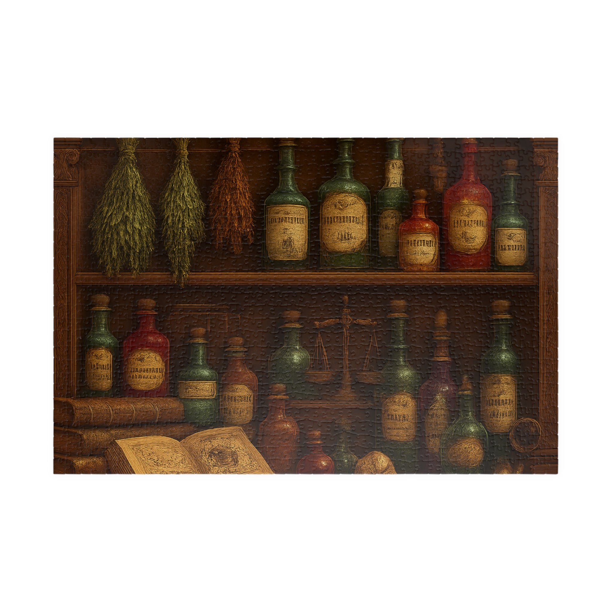 Alchemy of Curiosities Jigsaw Puzzle - Vintage Apothecary Shelf Design