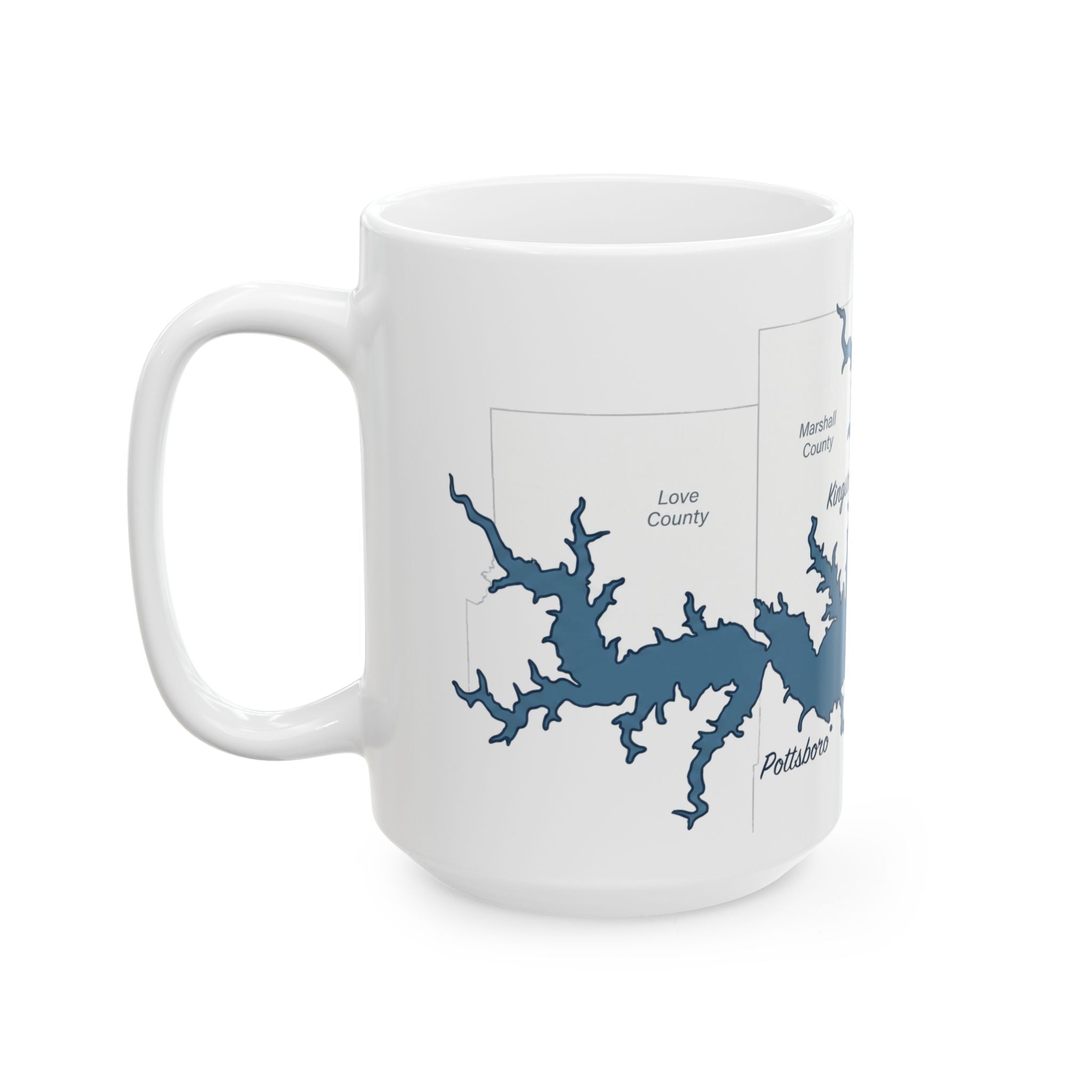 Lake Texoma Map Silhouette Coffee Mug 15oz - Unique Lake Life Souvenir