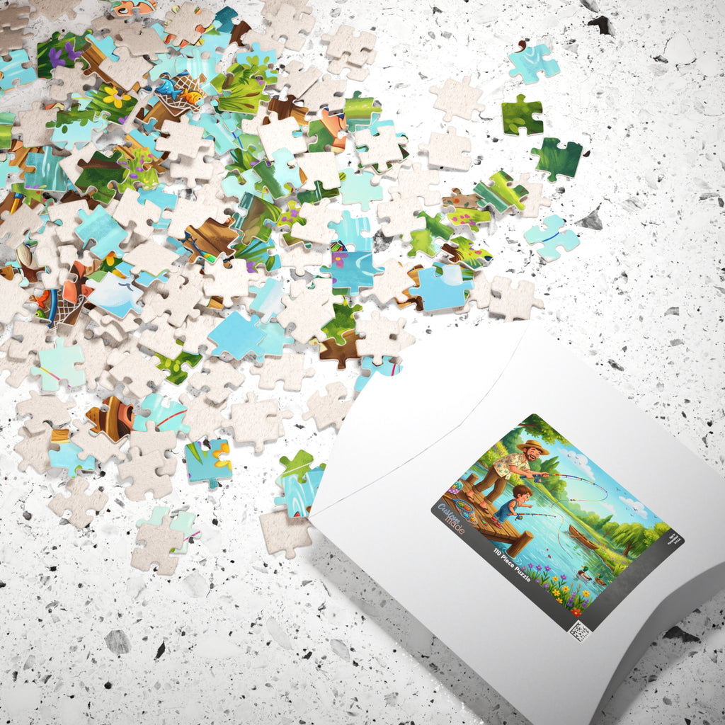 Retro Fishing Buddies Jigsaw Puzzle - Dad and Child Scene