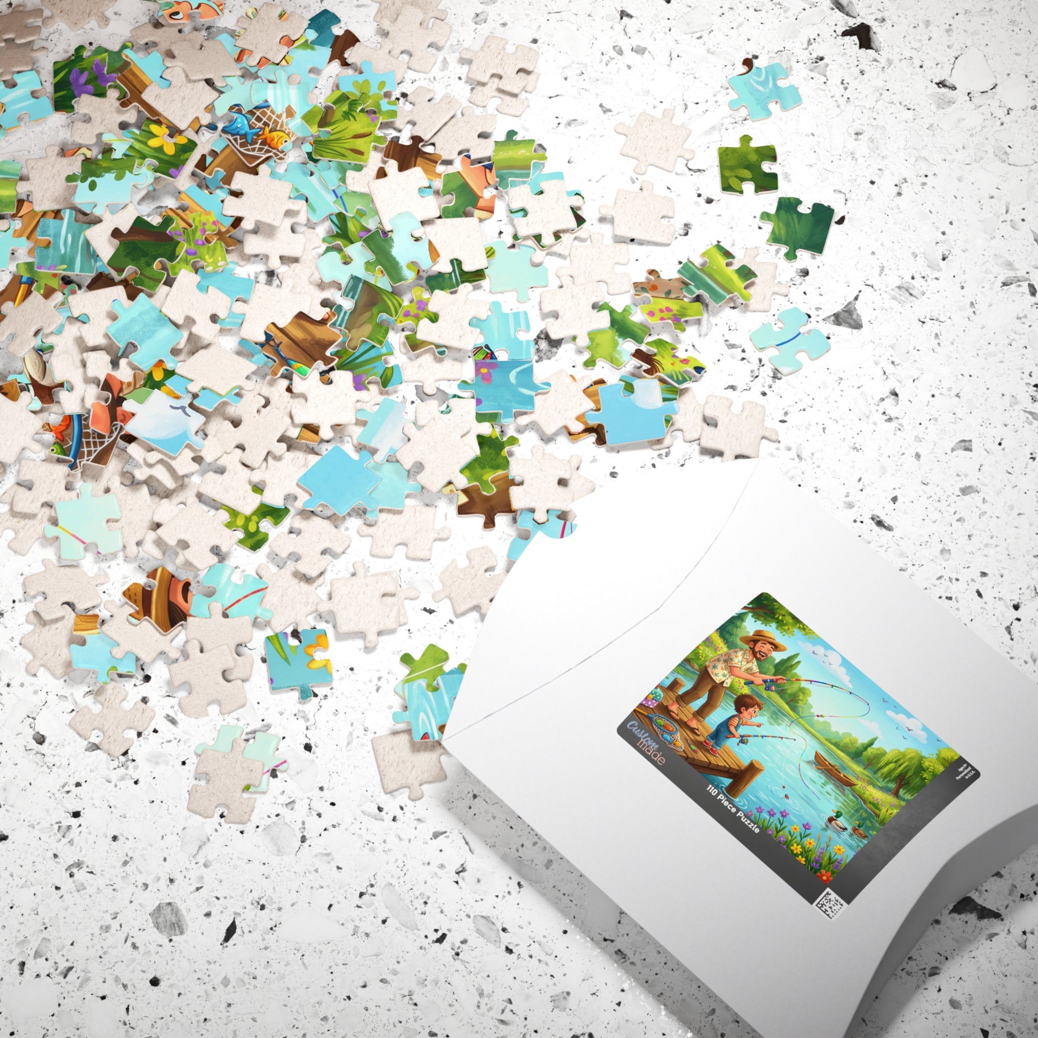 Retro Fishing Buddies Jigsaw Puzzle - Dad and Child Scene