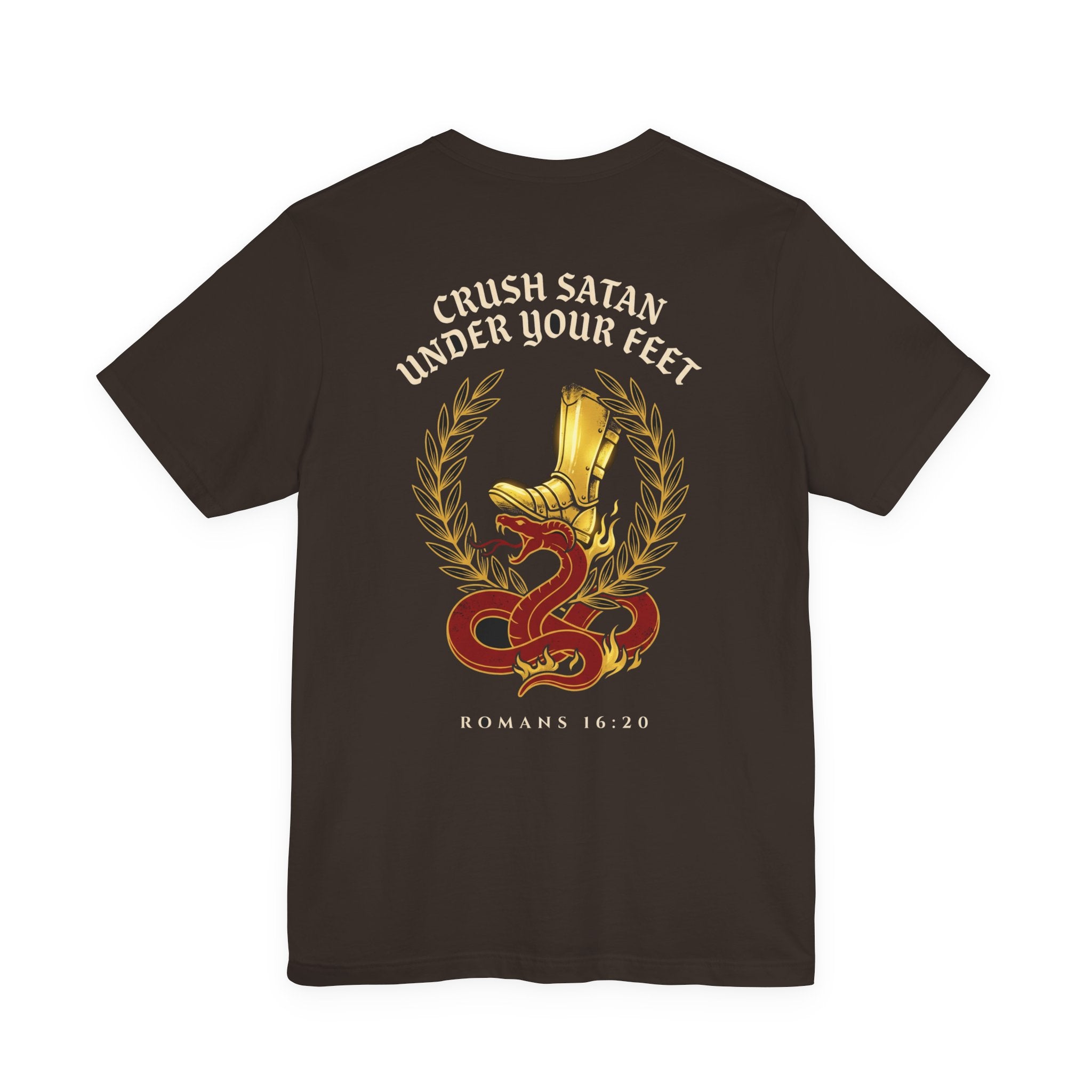 The God of Peace Will Crush Satan Under Your Feet Christian Tee | Warrior Faith Bible