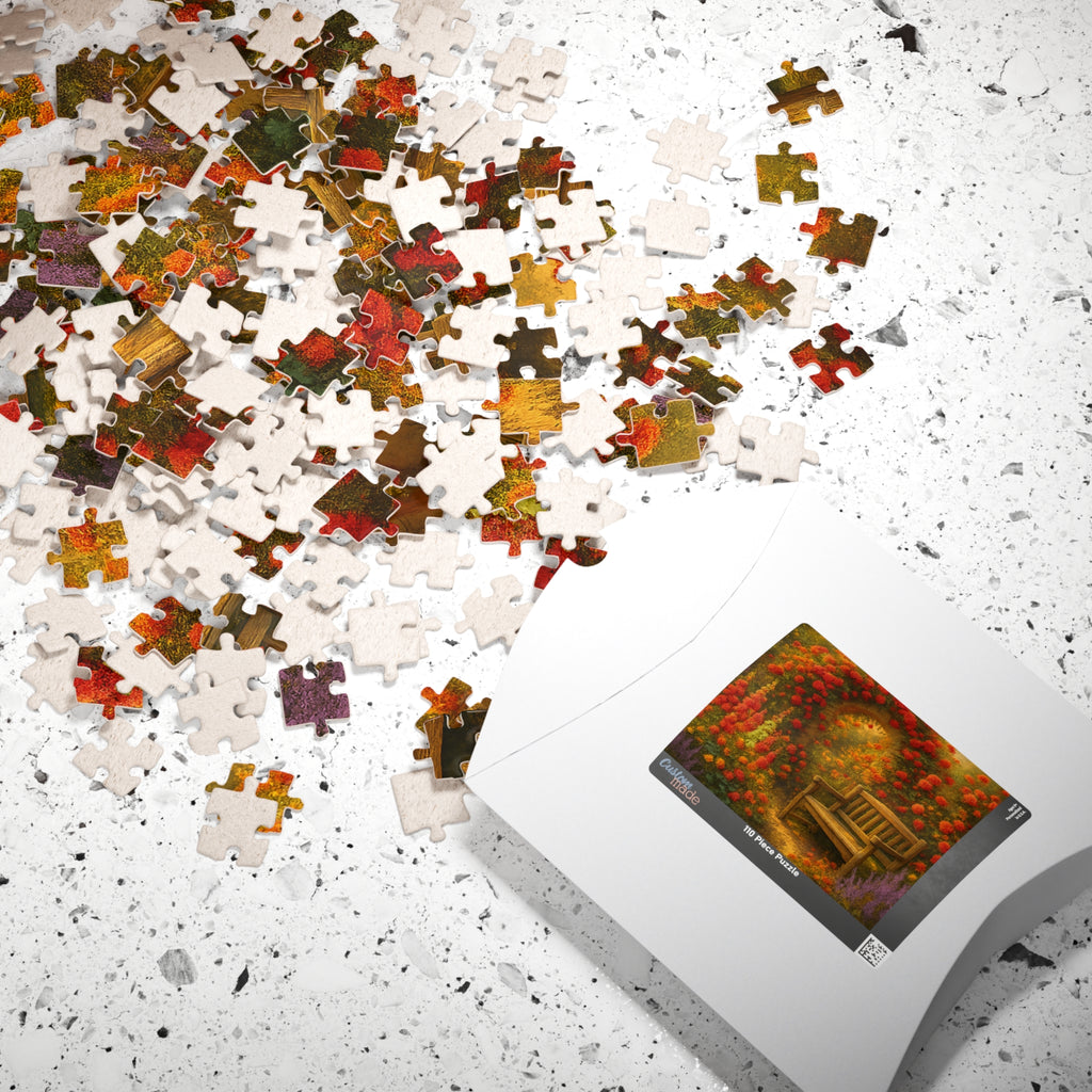 Garden Bench Jigsaw Puzzle - Retro Badge Design for Home Decor