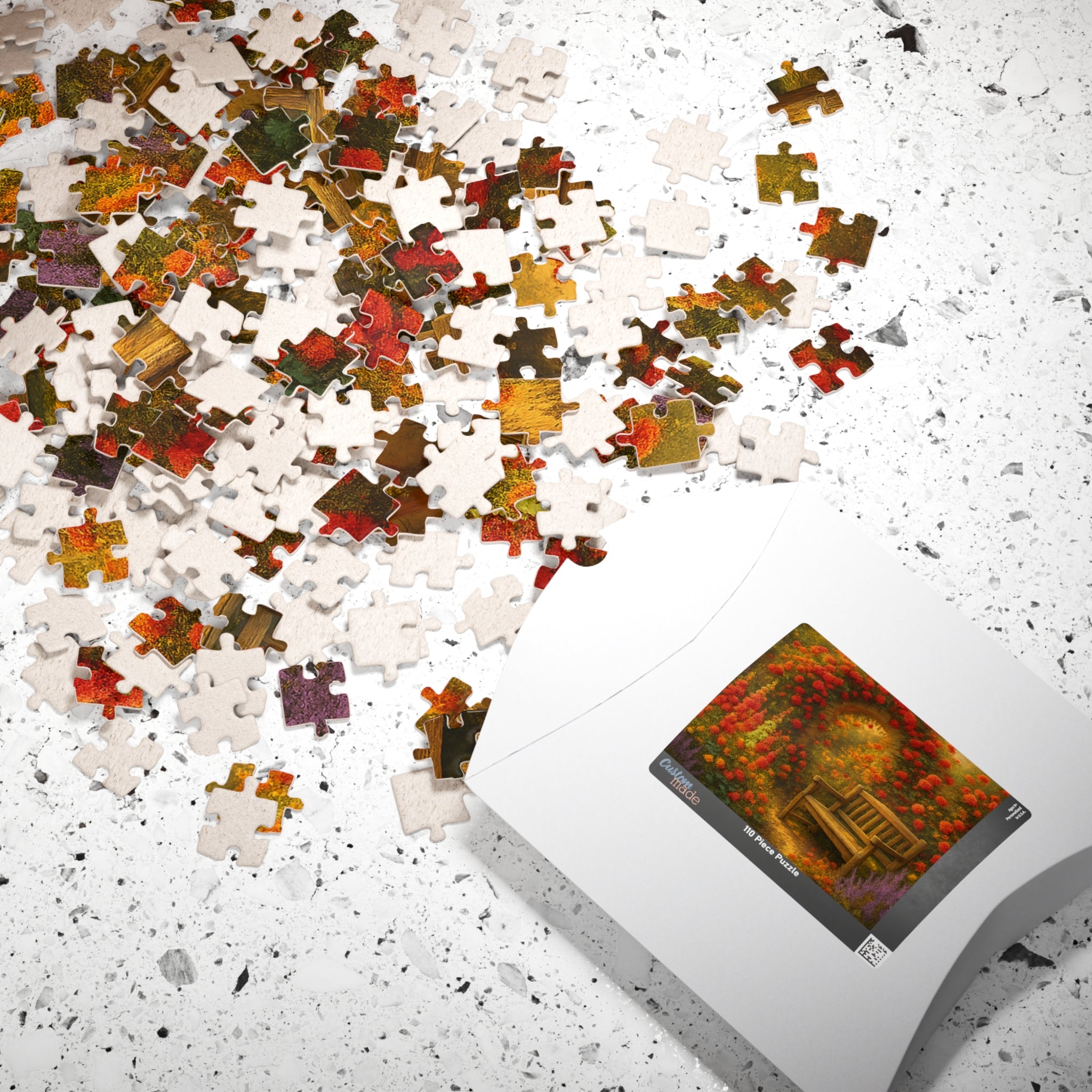 Garden Bench Jigsaw Puzzle - Retro Badge Design for Home Decor