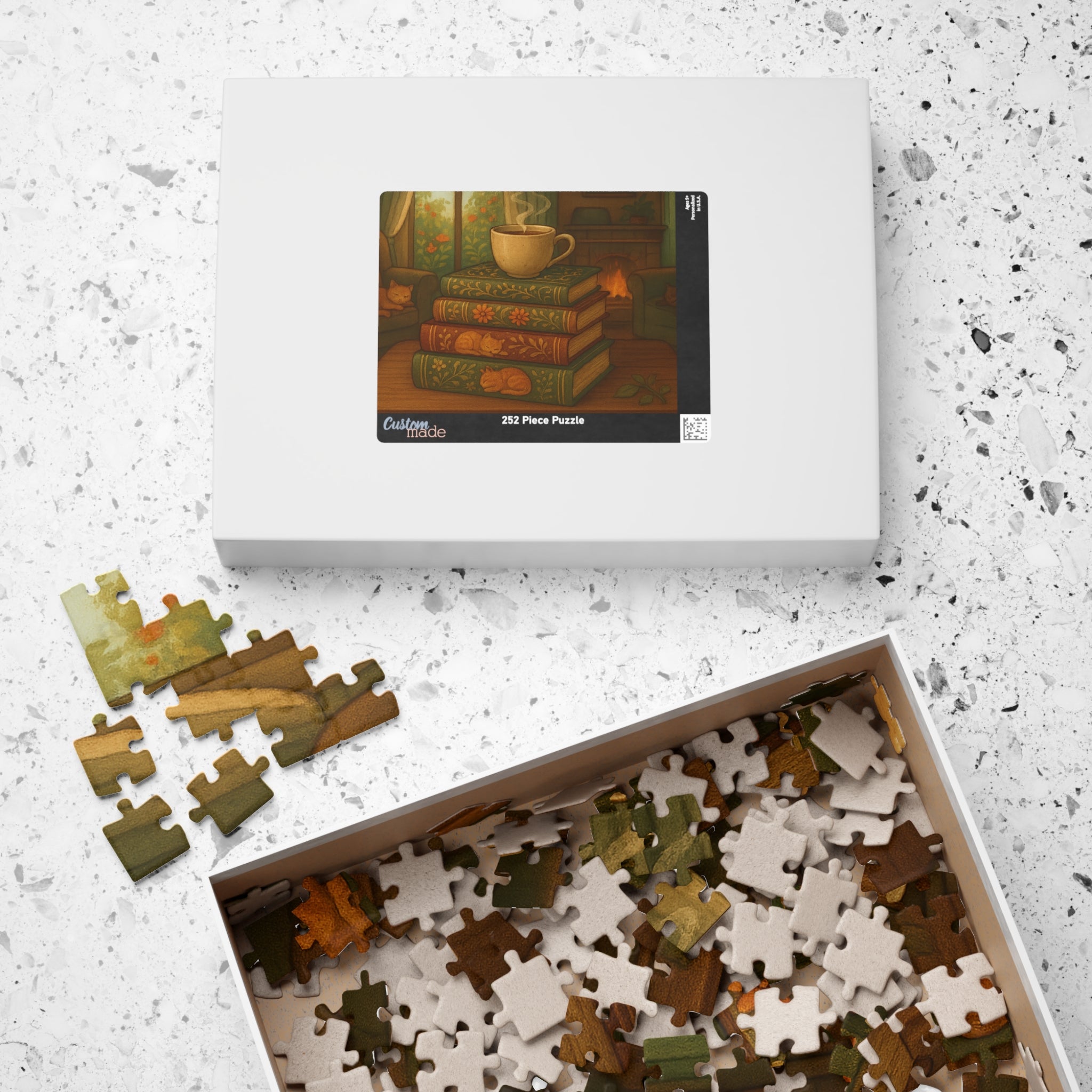 Cozy Stacked Books Jigsaw Puzzle - Elegant Library Scene