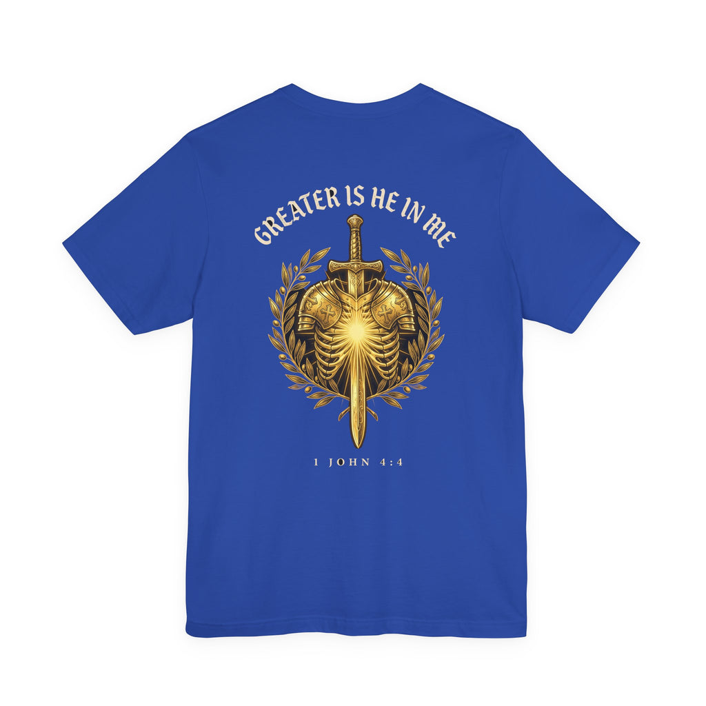 Greater Is He Who Is In Me Christian Tee | Warrior Faith Bible Shirt