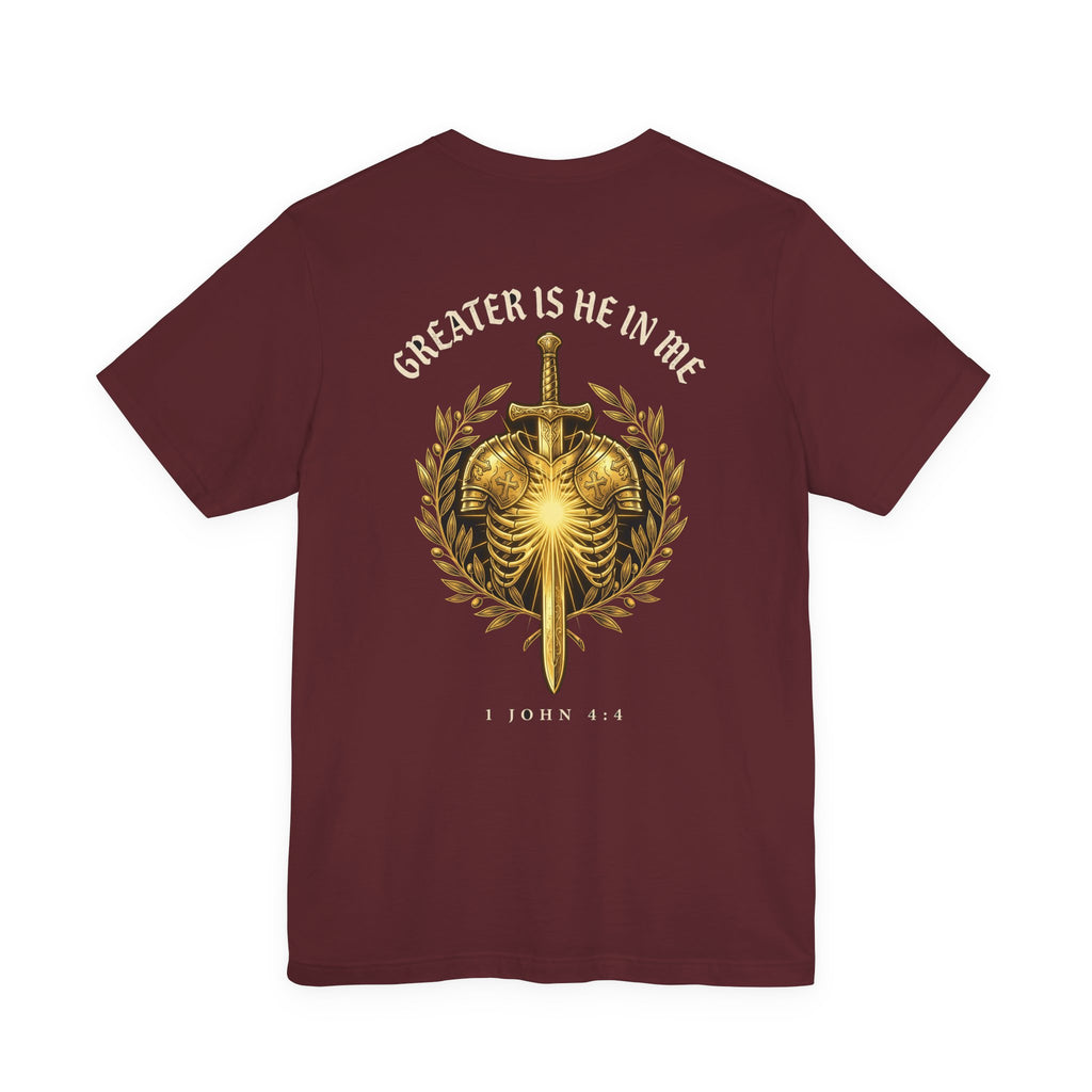 Greater Is He Who Is In Me Christian Tee | Warrior Faith Bible Shirt