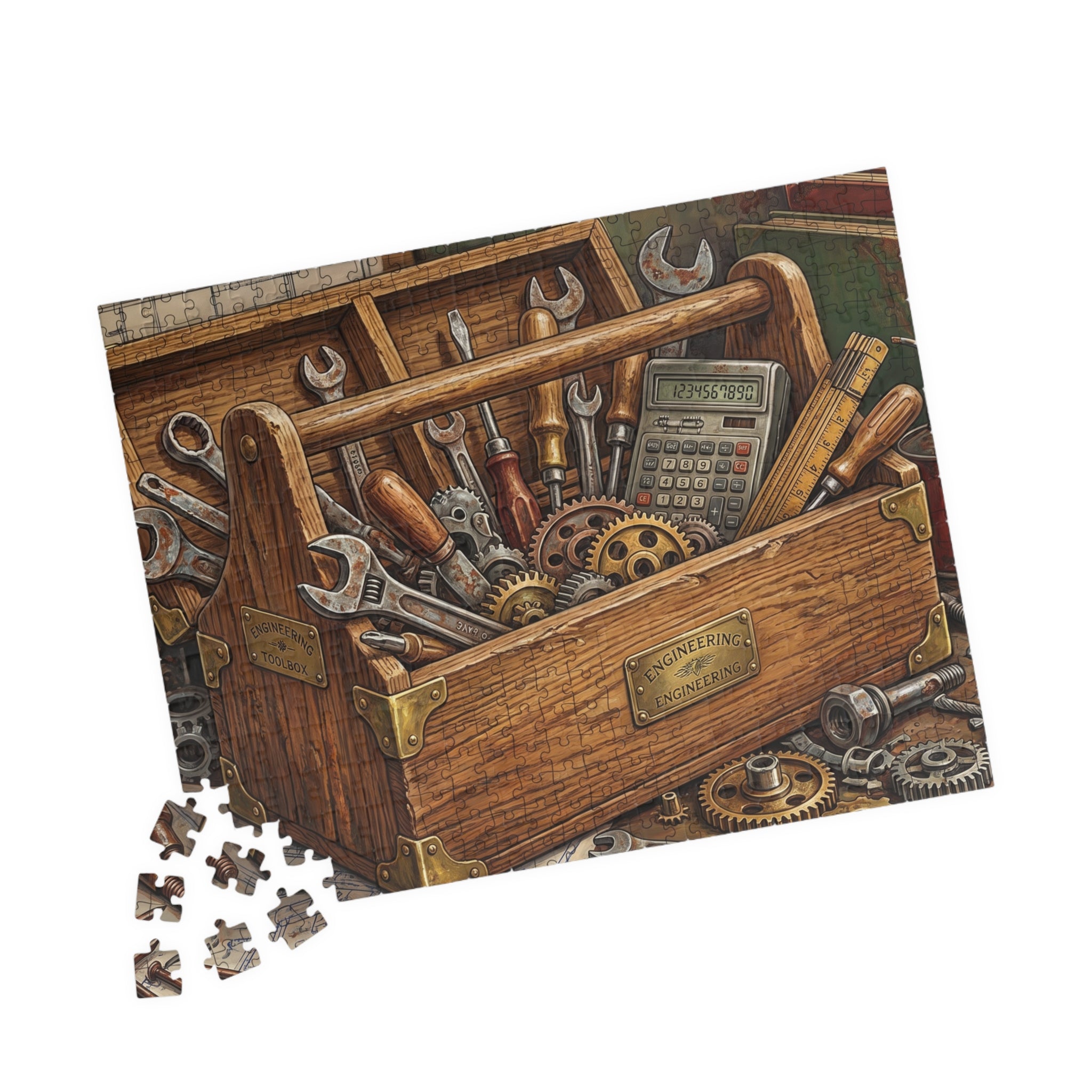 Vintage Toolbox Jigsaw Puzzle - Bold Engineering Tools Illustration