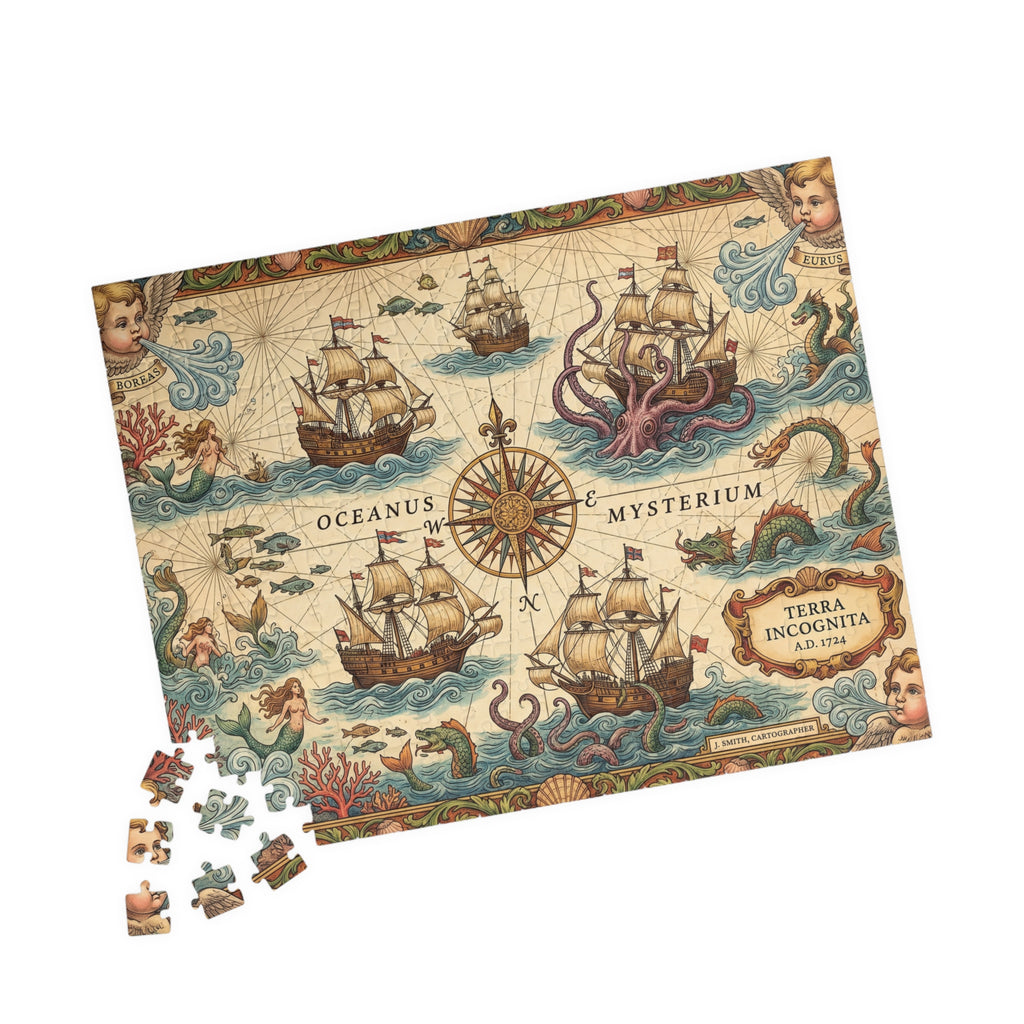 Old World Nautical Map Jigsaw Puzzle | Vintage Sea Monster Pirate Map Art | 110-1014 Piece