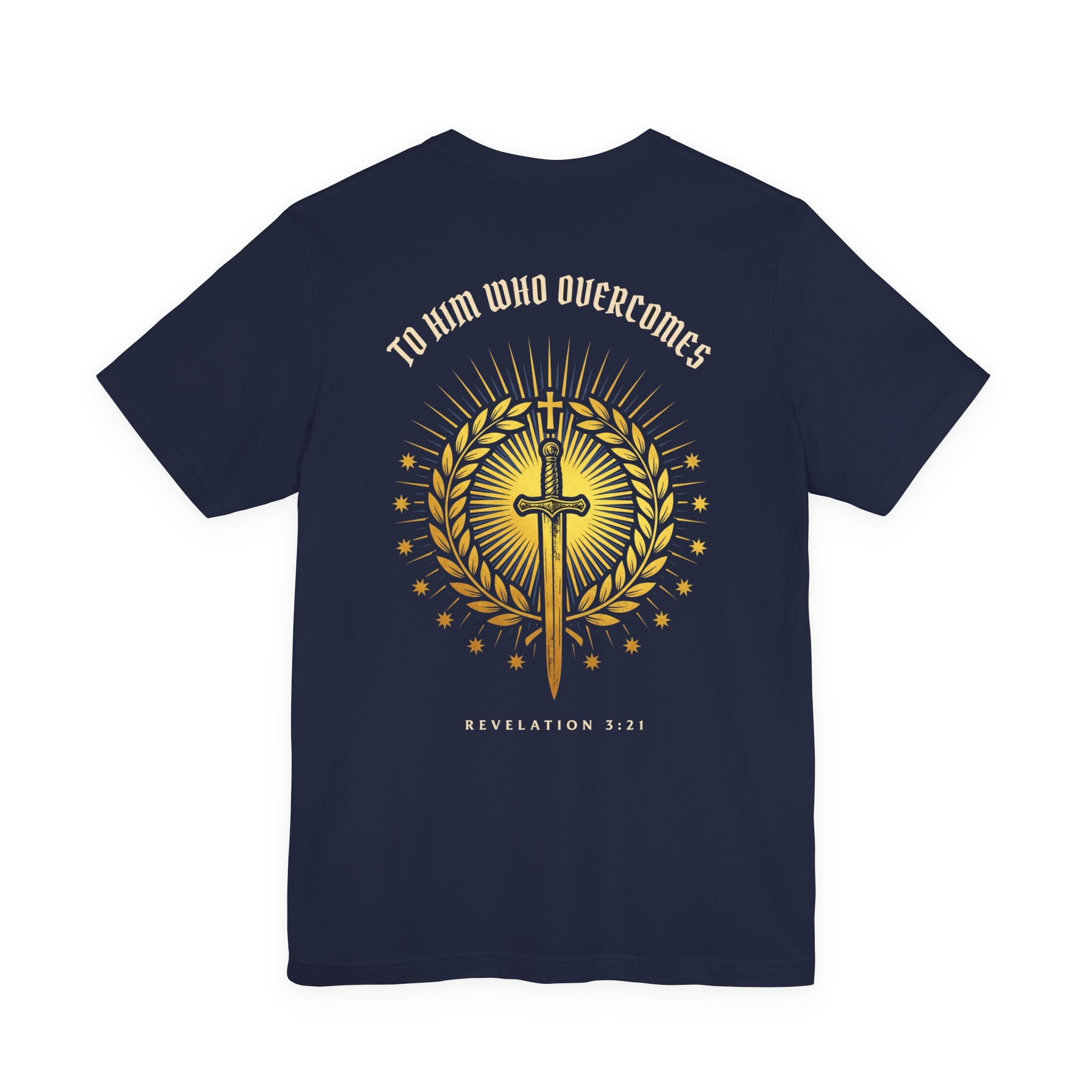 To Him Who Overcomes Christian Tee | Revelation 3:21 Faith Warrior Bible Shirt