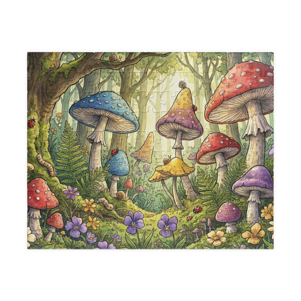 Whimsical Forest Scene Jigsaw Puzzle with Mushrooms and Ferns | 1014 Piece