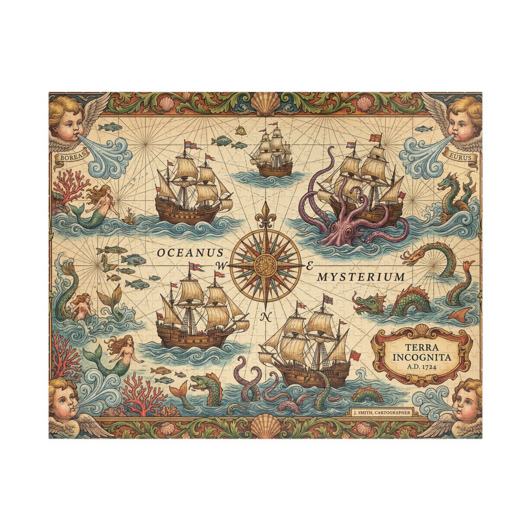 Old World Nautical Map Jigsaw Puzzle | Vintage Sea Monster Pirate Map Art | 110-1014 Piece
