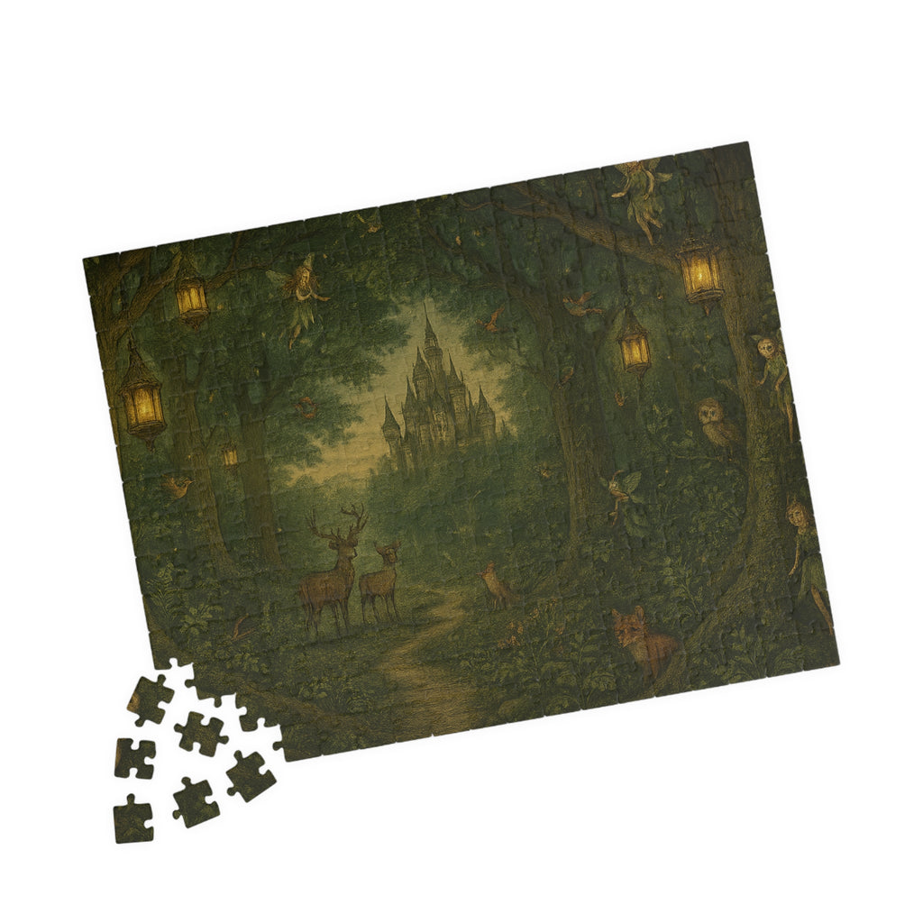 Forest Panorama Jigsaw Puzzle - Enchanted Scene with Lanterns & Castle