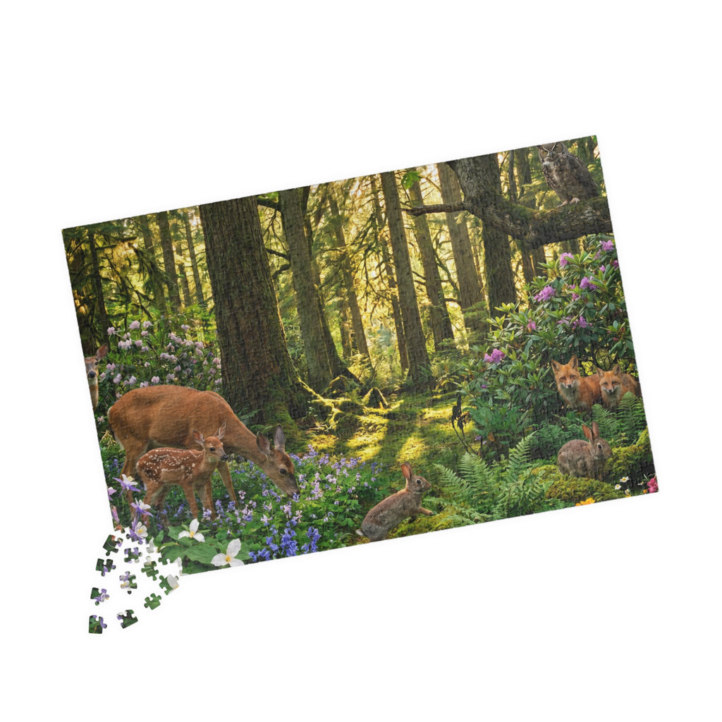 Vibrant Forest Scene Jigsaw Puzzle | Woodland Animals Art
