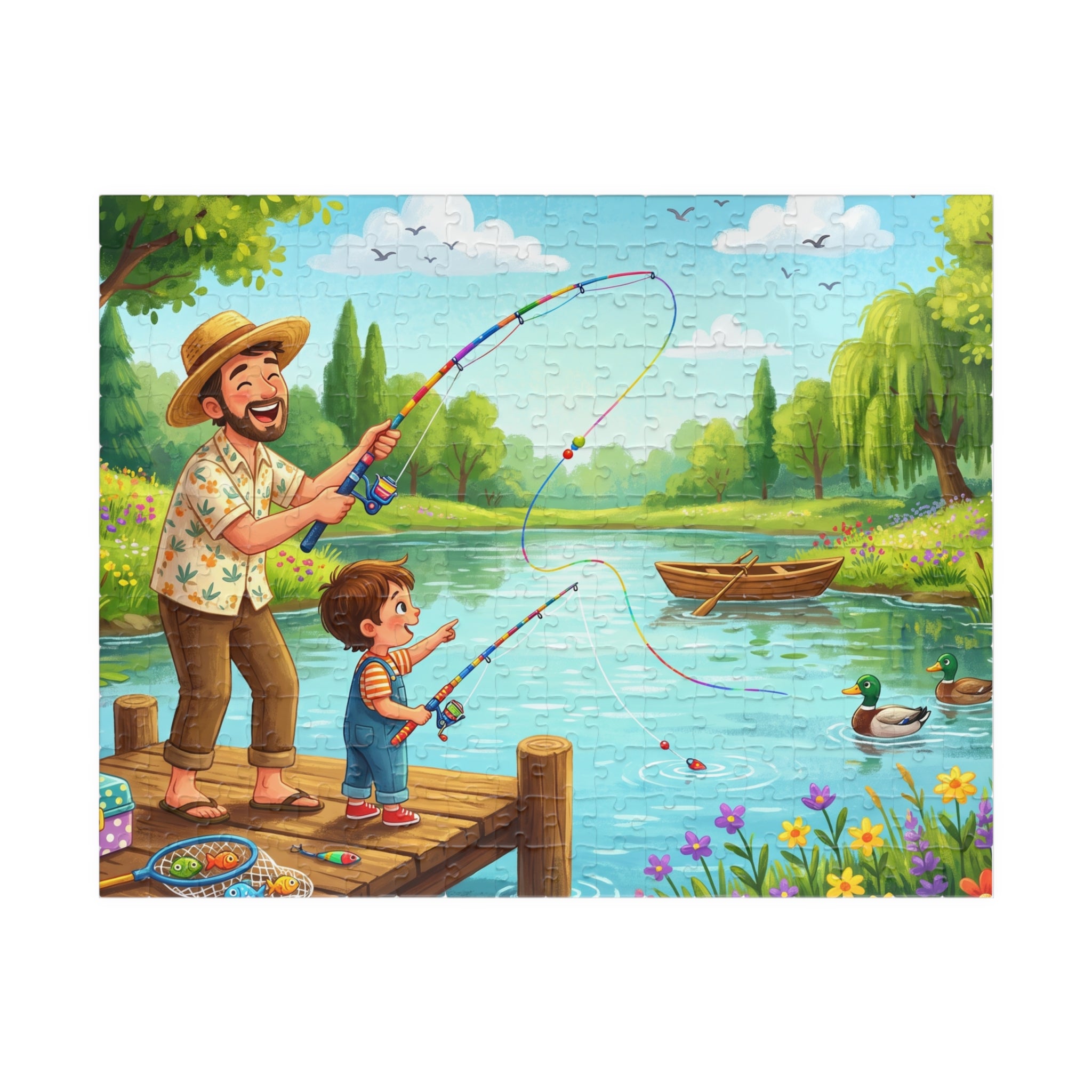 Retro Fishing Buddies Jigsaw Puzzle - Dad and Child Scene