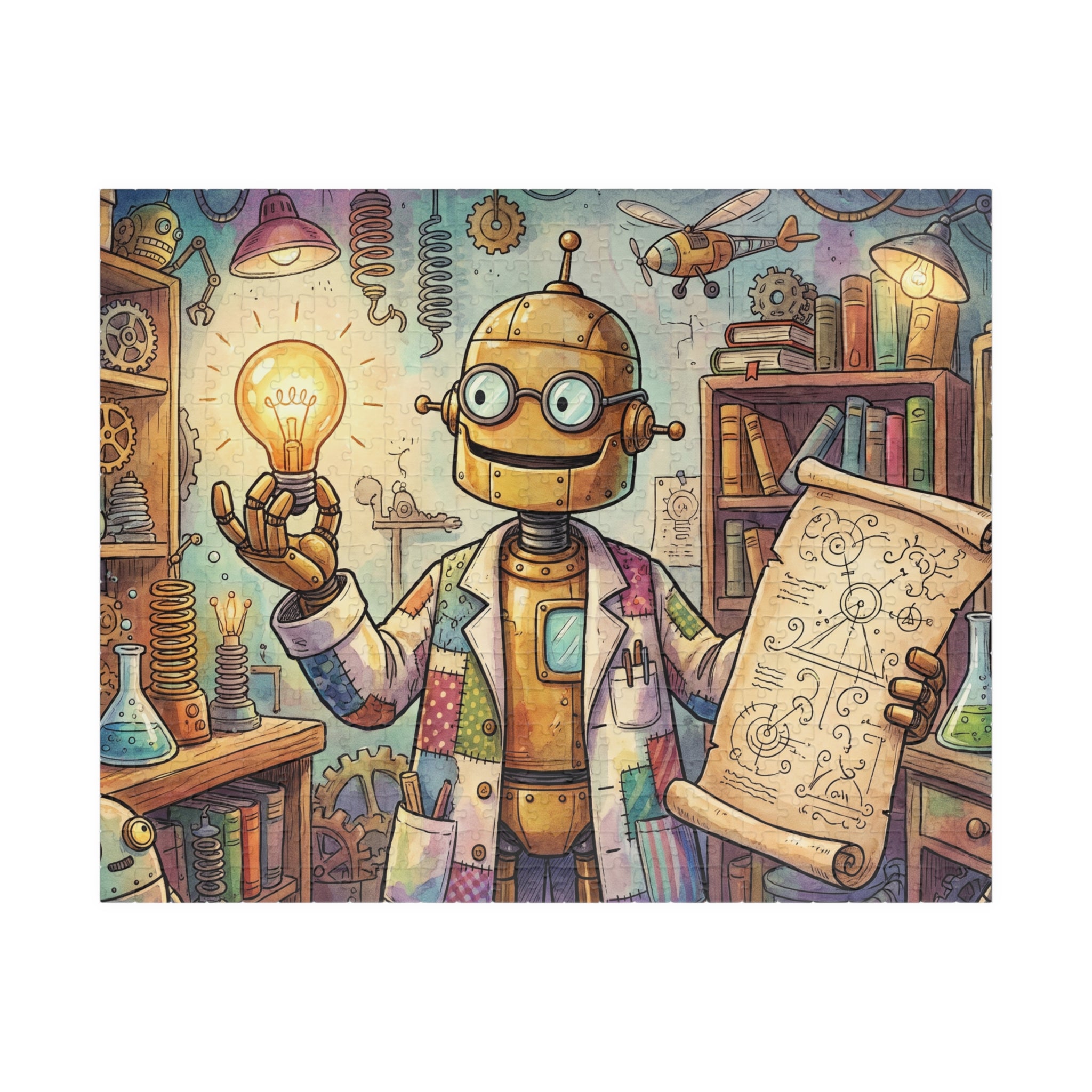 Robot Professor Jigsaw Puzzle - Invention in Progress Puzzle Illustration