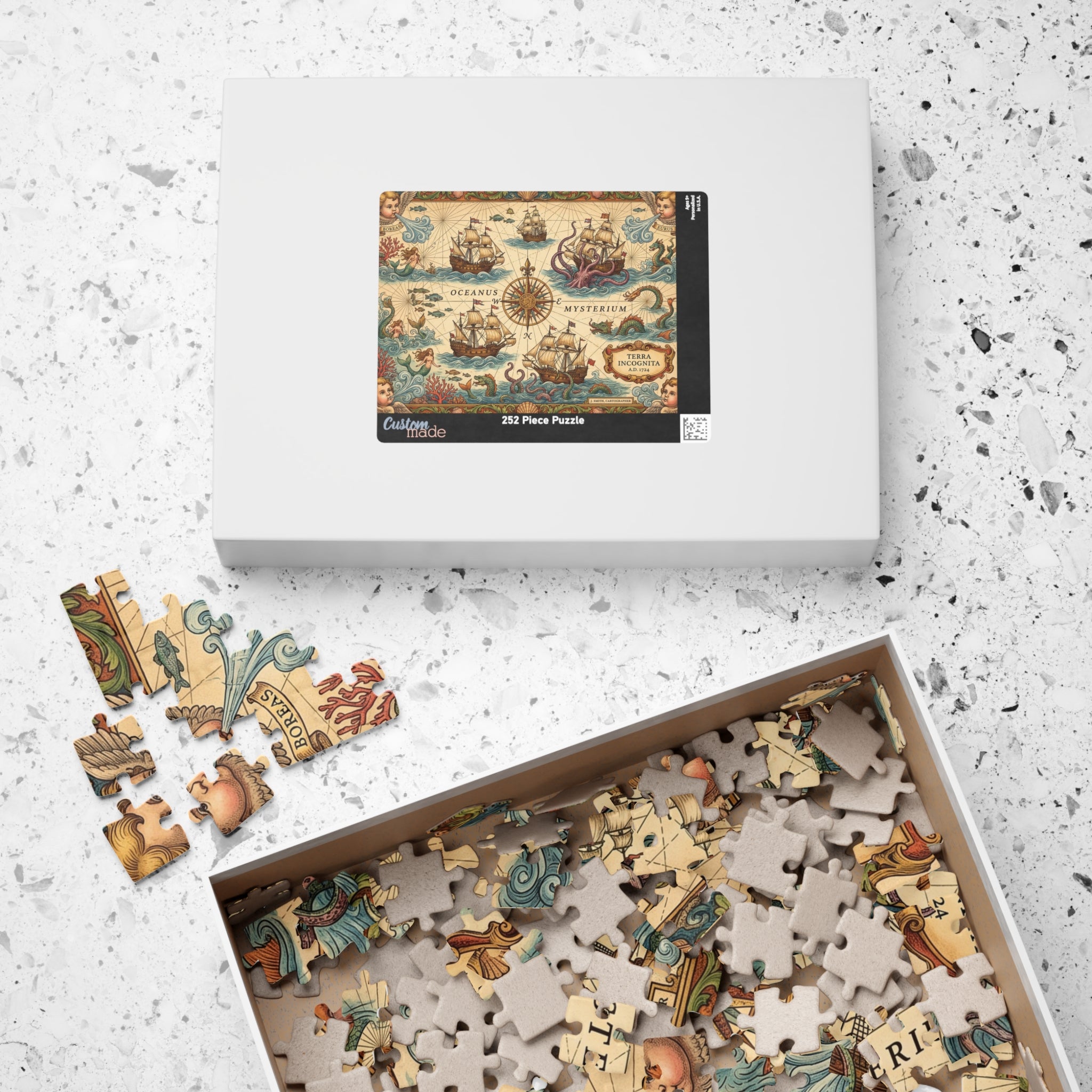 Old World Nautical Map Jigsaw Puzzle | Vintage Sea Monster Pirate Map Art | 110-1014 Piece