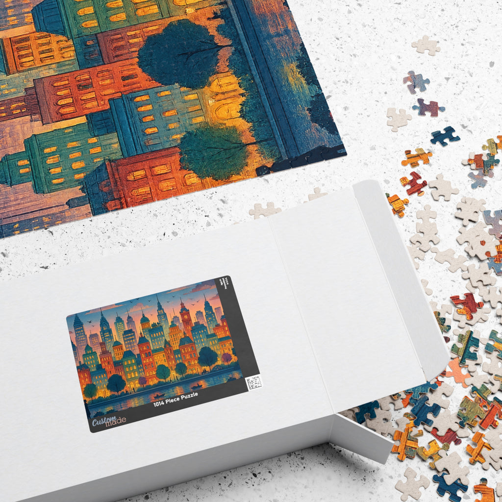 City Skyline Jigsaw Puzzle at Dusk, Urban Art Puzzle for Adults