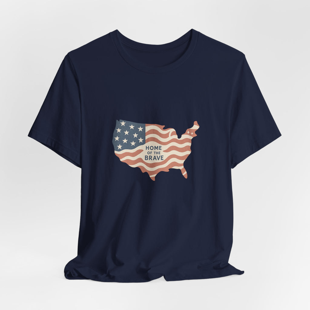 Minimalist USA Map Tee with Stars and Stripes Design