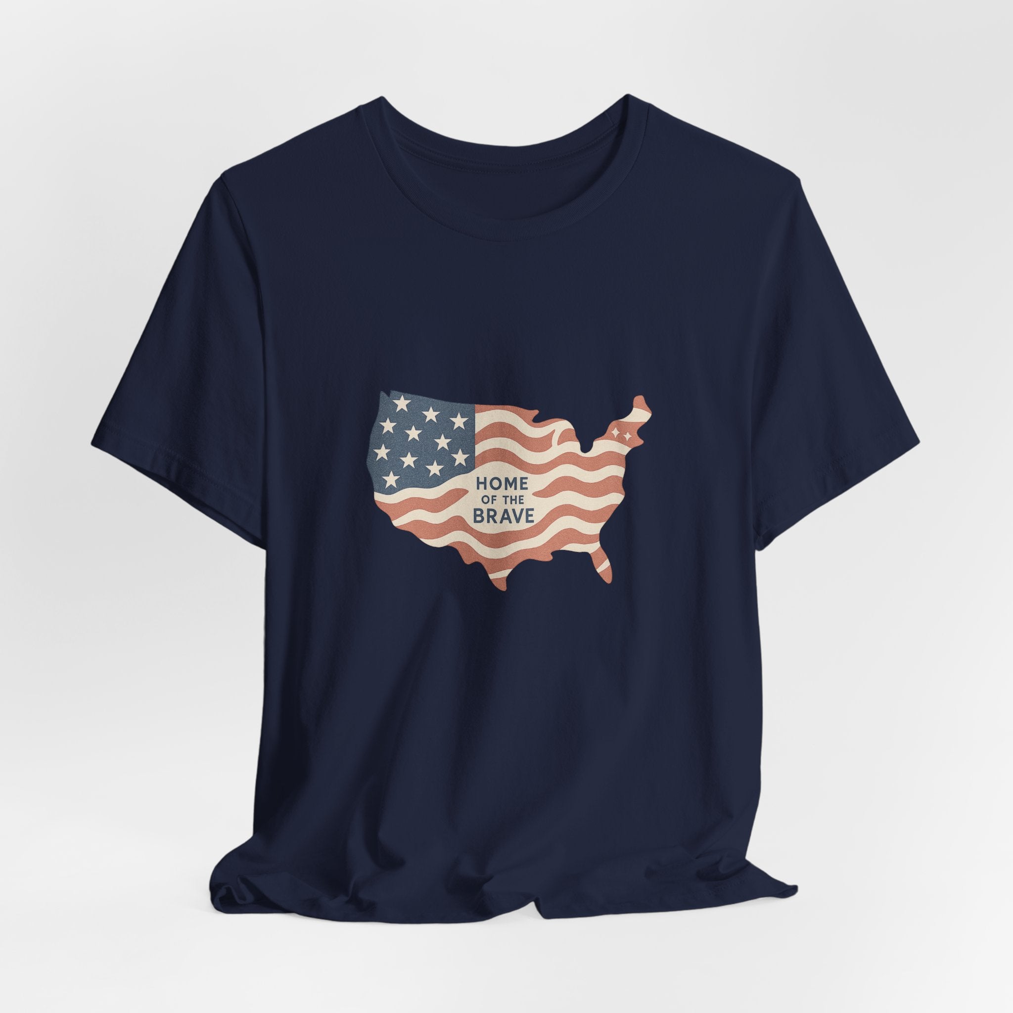 Minimalist USA Map Tee with Stars and Stripes Design