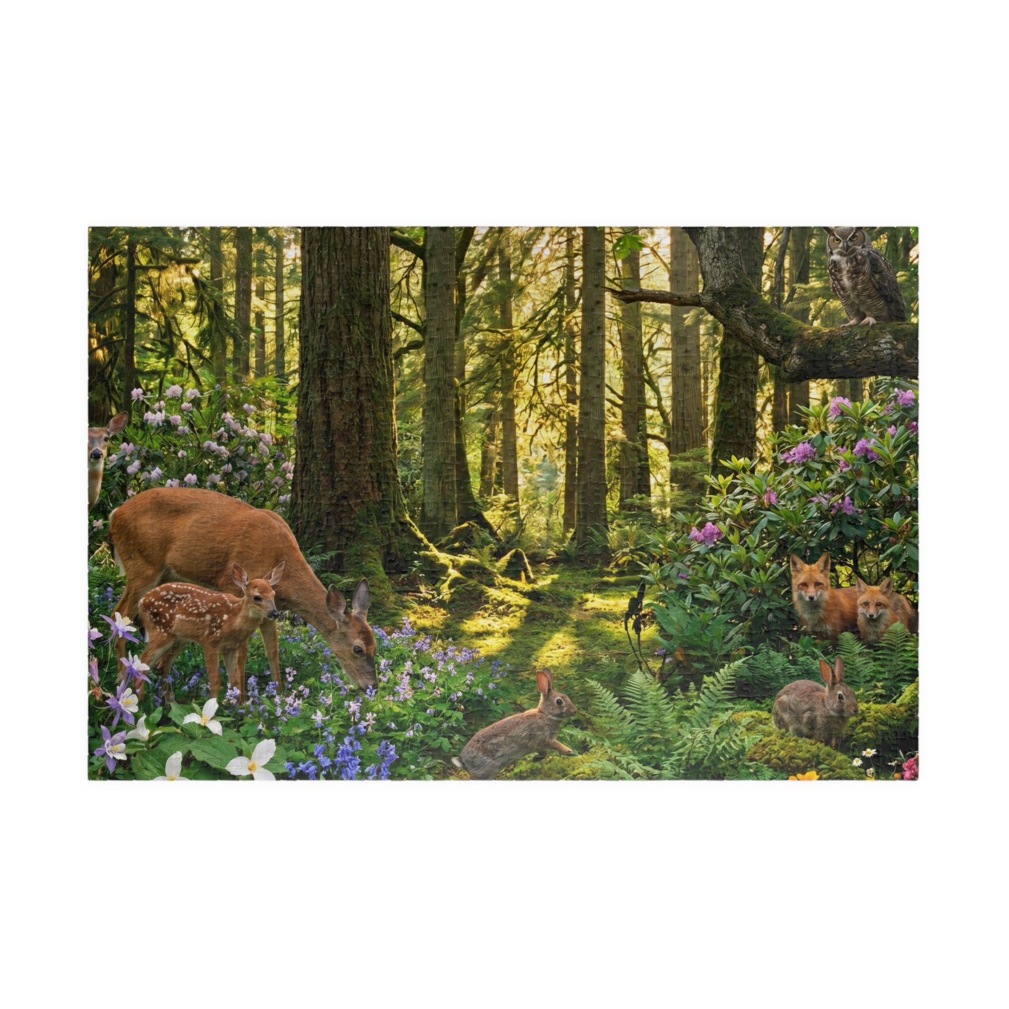 Vibrant Forest Scene Jigsaw Puzzle | Woodland Animals Art