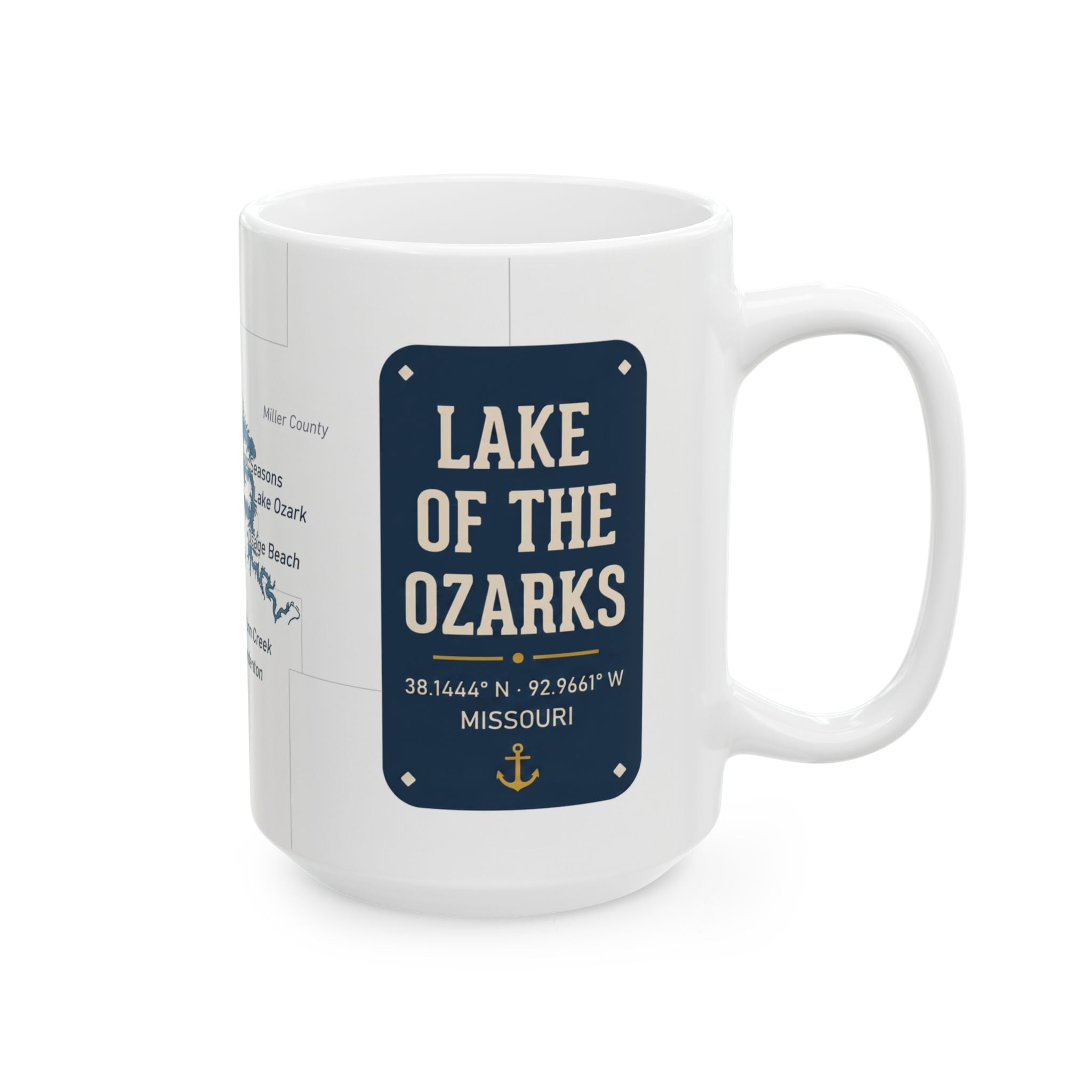 Lake of the Ozarks Map Silhouette Coffee Mug 15oz - Unique Lake Life Souvenir