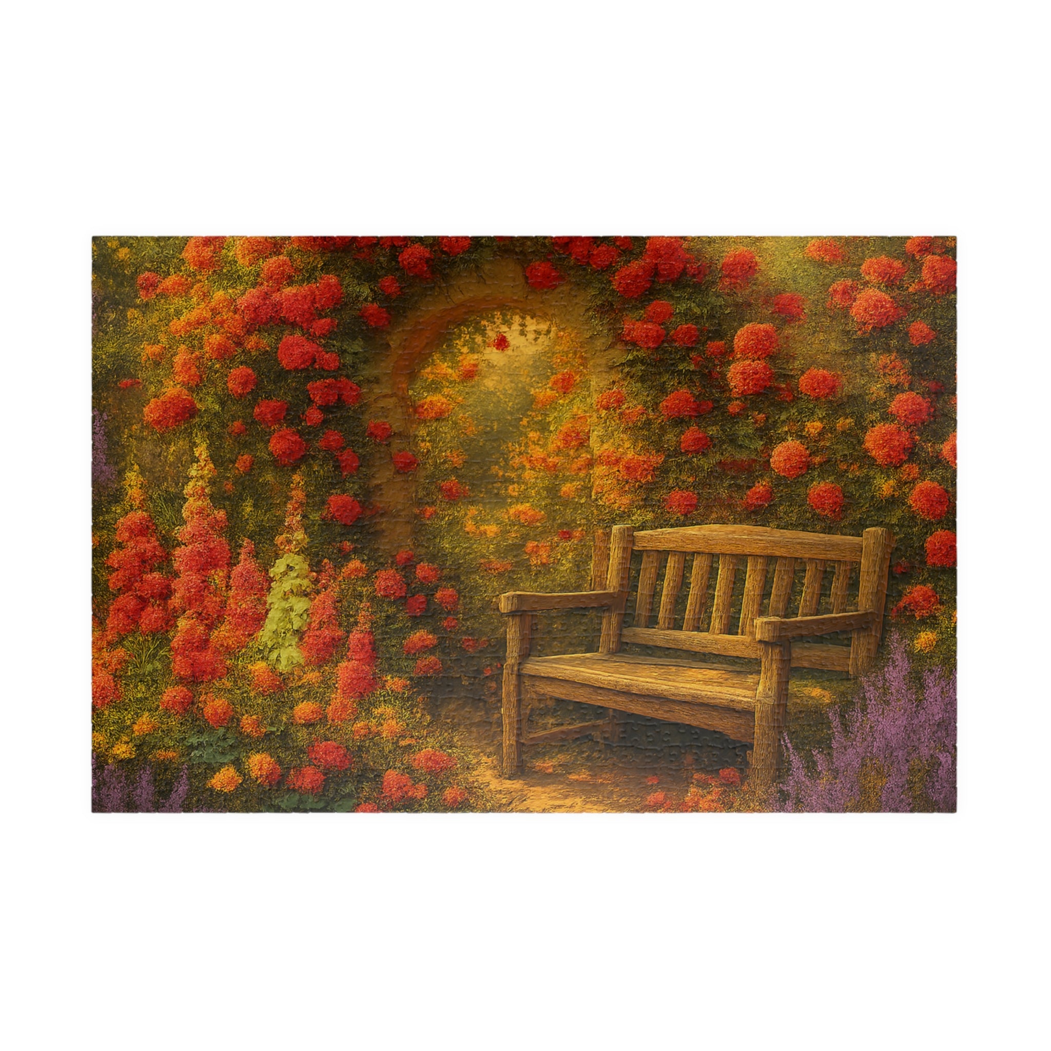 Garden Bench Jigsaw Puzzle - Retro Badge Design for Home Decor