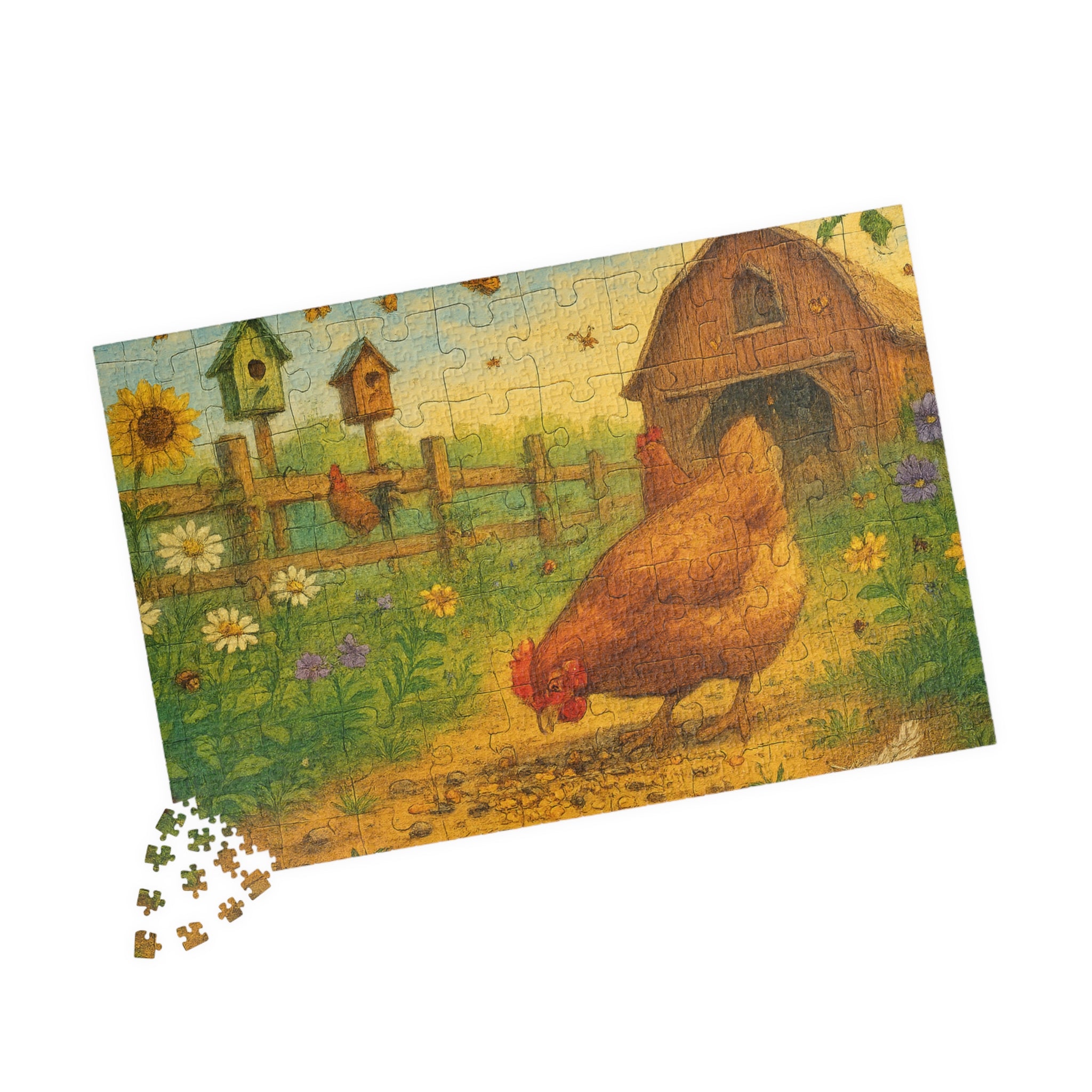 Elegant Chicken Jigsaw Puzzle with Geometric Design in Pastels
